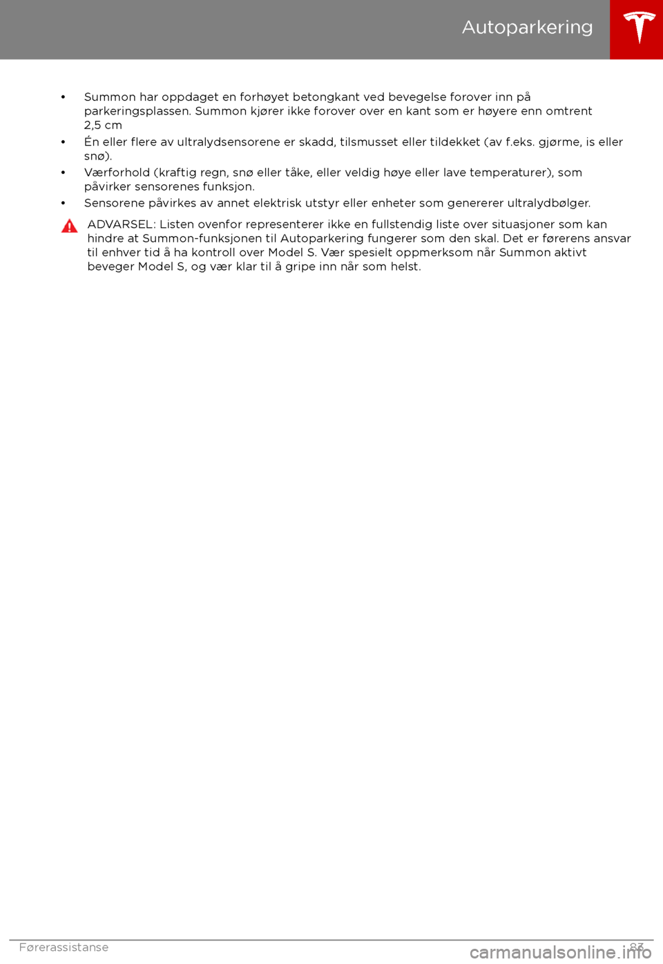 TESLA MODEL S 2017  Brukerhåndbok (in Norwegian) 