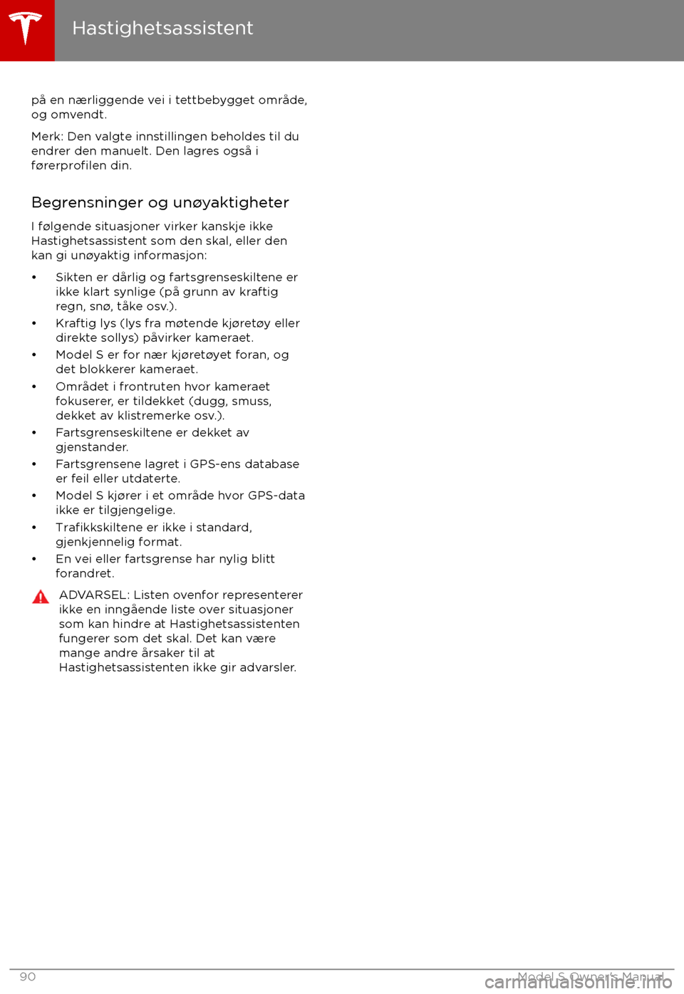 TESLA MODEL S 2017 Brukerhåndbok (in Norwegian) p TESLA MODEL S 2017 Brukerhåndbok (in Norwegian) p