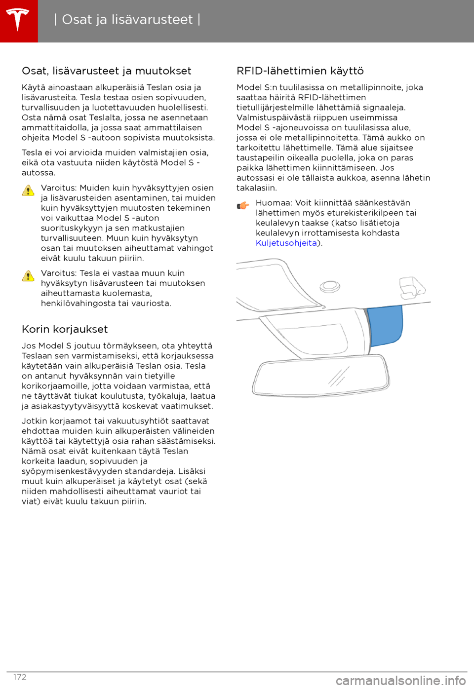 TESLA MODEL S 2017 Omistajan käsikirja (in Finnish) Osat, lis TESLA MODEL S 2017 Omistajan käsikirja (in Finnish) Osat, lis