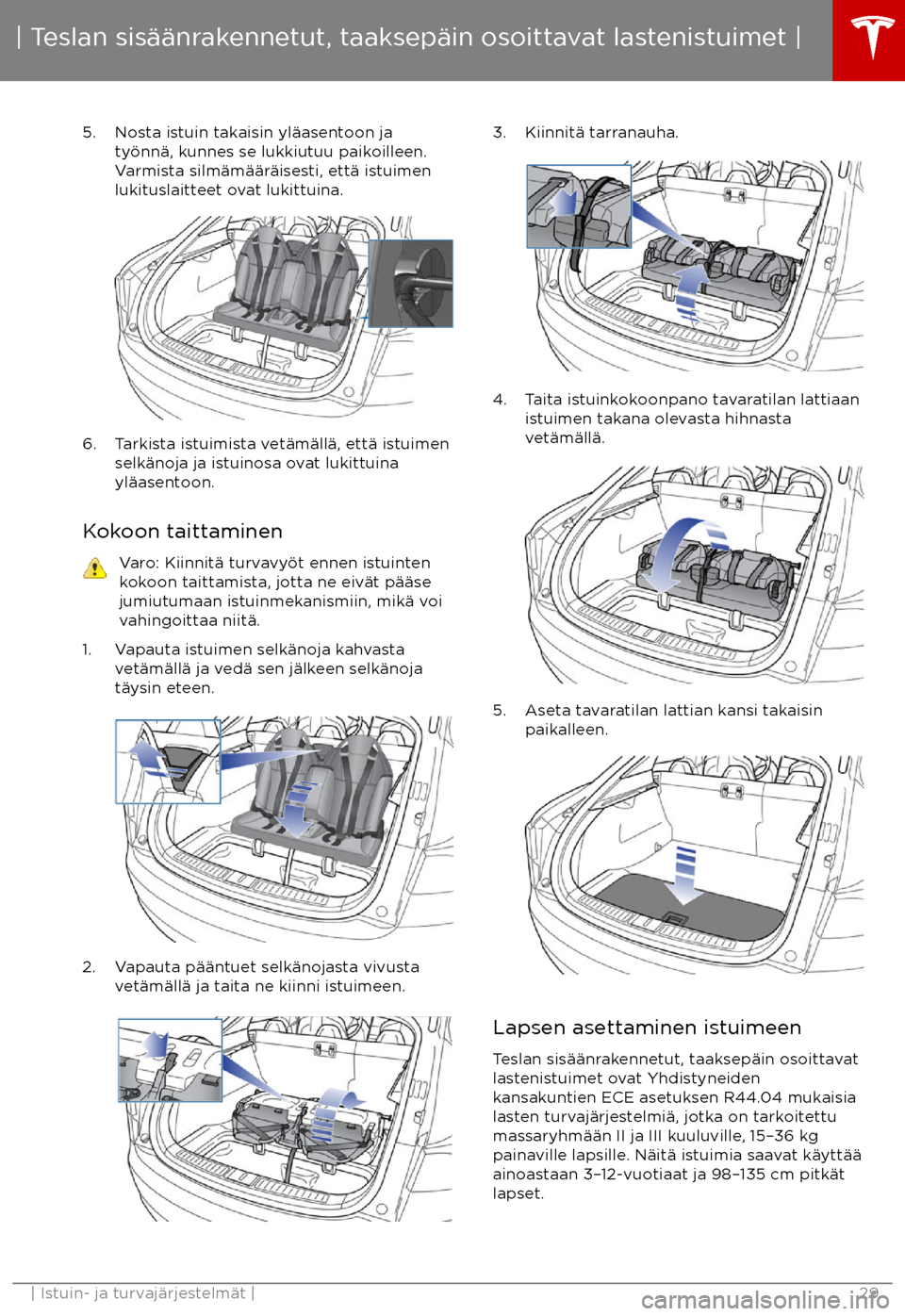 TESLA MODEL S 2017  Omistajan käsikirja (in Finnish) 5. Nosta istuin takaisin yl