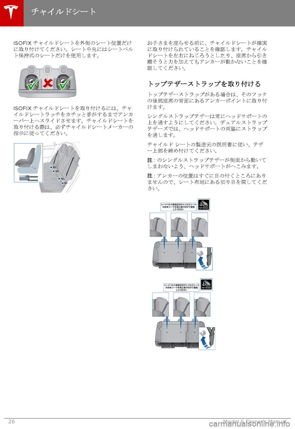 TESLA MODEL S 2017  取扱説明書 (in Japanese) ISOFIX 