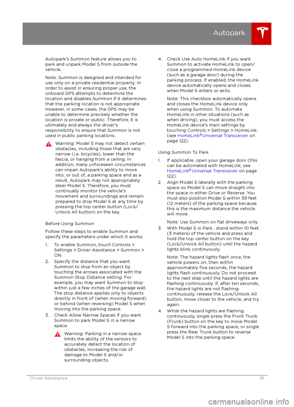 TESLA MODEL S 2016 Manual Online Autopark