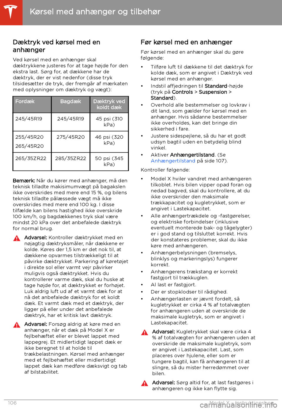 TESLA MODEL X 2020 Instruktionsbog (in Danish) D TESLA MODEL X 2020 Instruktionsbog (in Danish) D