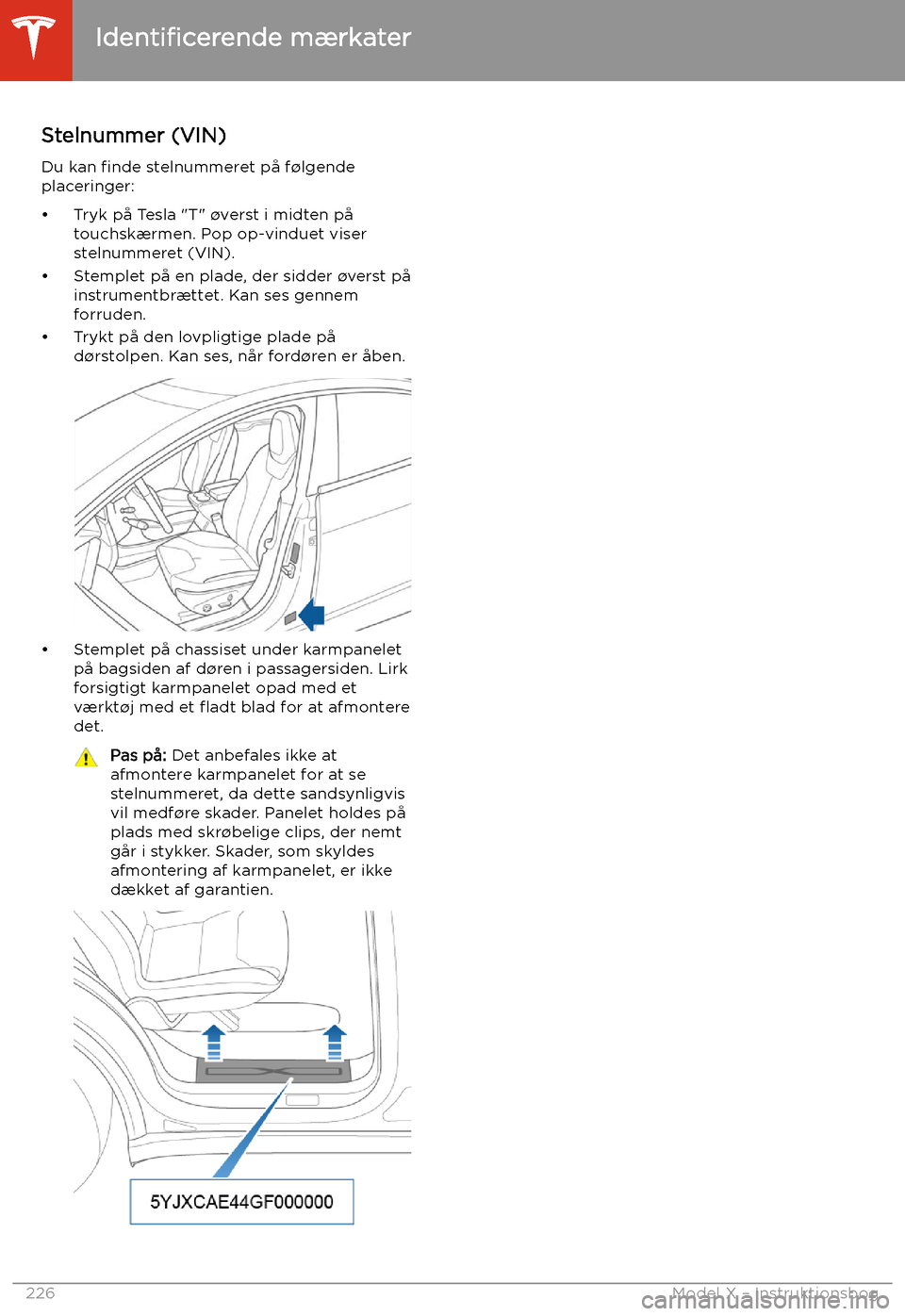 TESLA MODEL X 2020 Instruktionsbog (in Danish) Speci TESLA MODEL X 2020 Instruktionsbog (in Danish) Speci