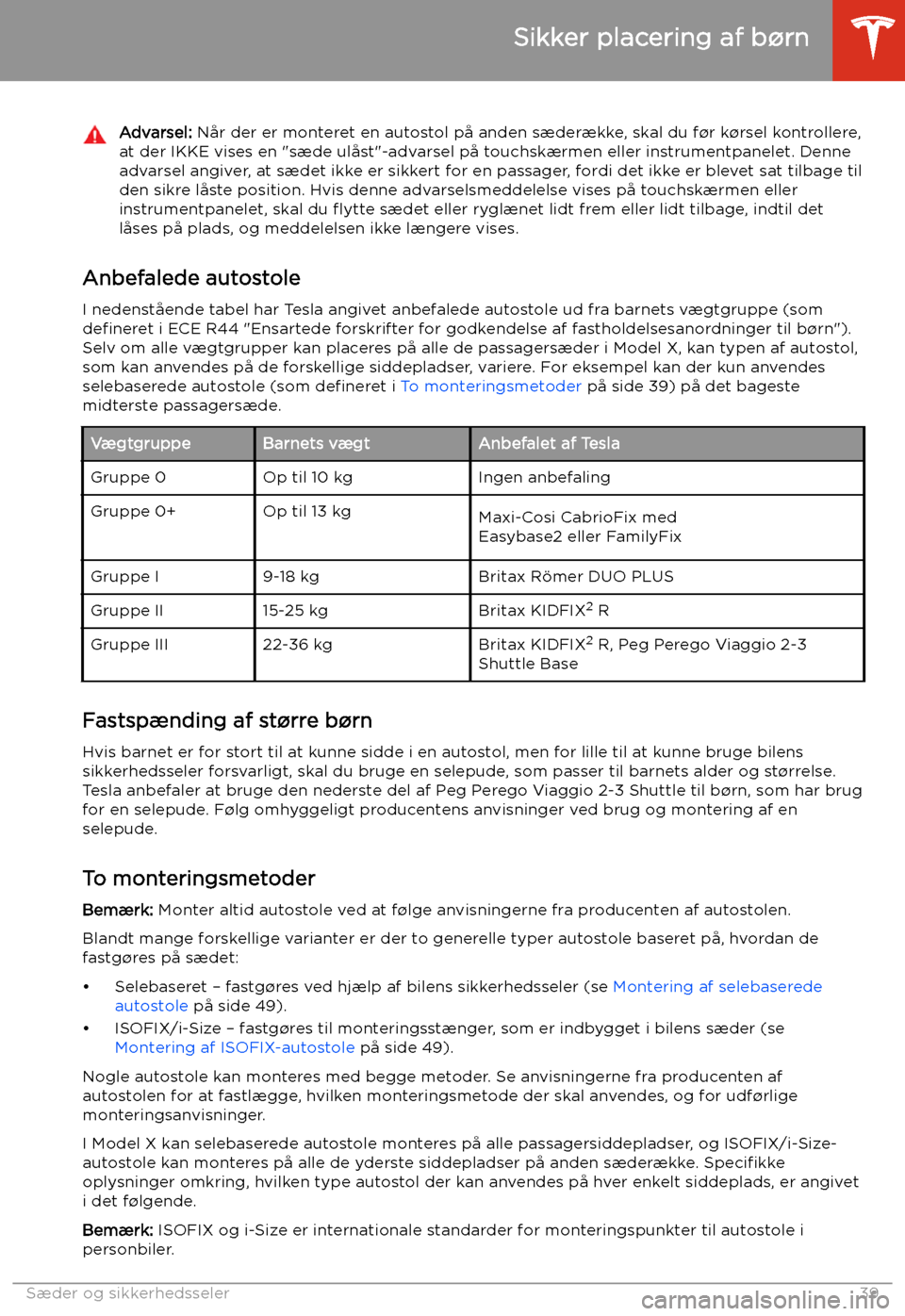 TESLA MODEL X 2020 Instruktionsbog (in Danish) Advarsel: N TESLA MODEL X 2020 Instruktionsbog (in Danish) Advarsel: N