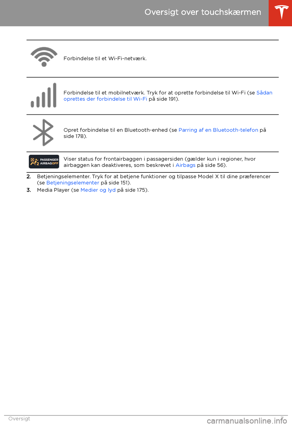 TESLA MODEL X 2020  Instruktionsbog (in Danish) Forbindelse til et Wi-Fi-netv