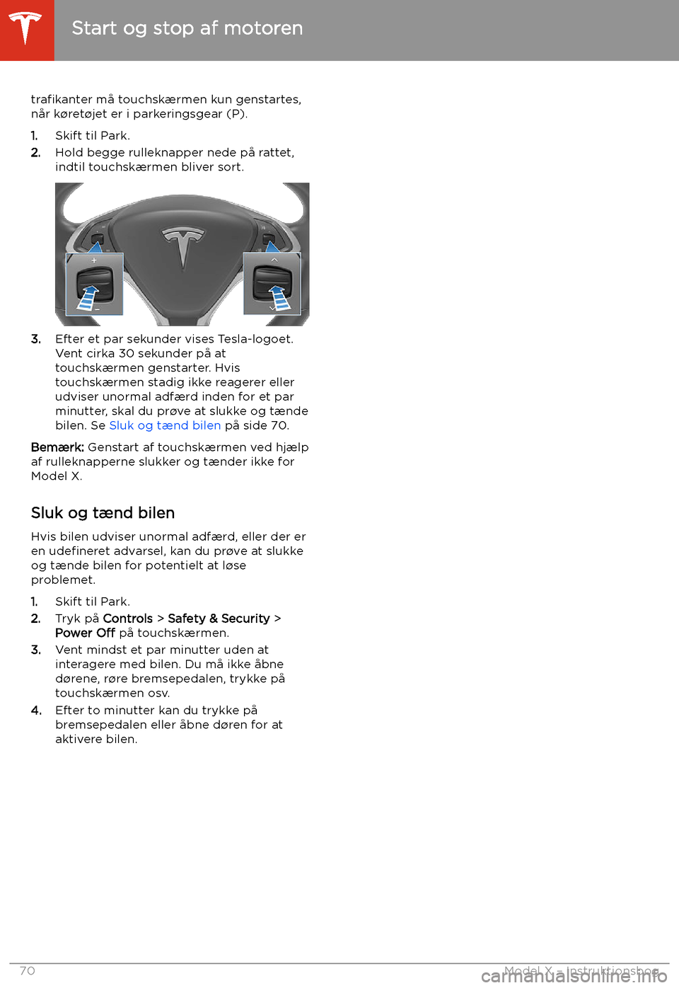 TESLA MODEL X 2020 Instruktionsbog (in Danish) tra TESLA MODEL X 2020 Instruktionsbog (in Danish) tra