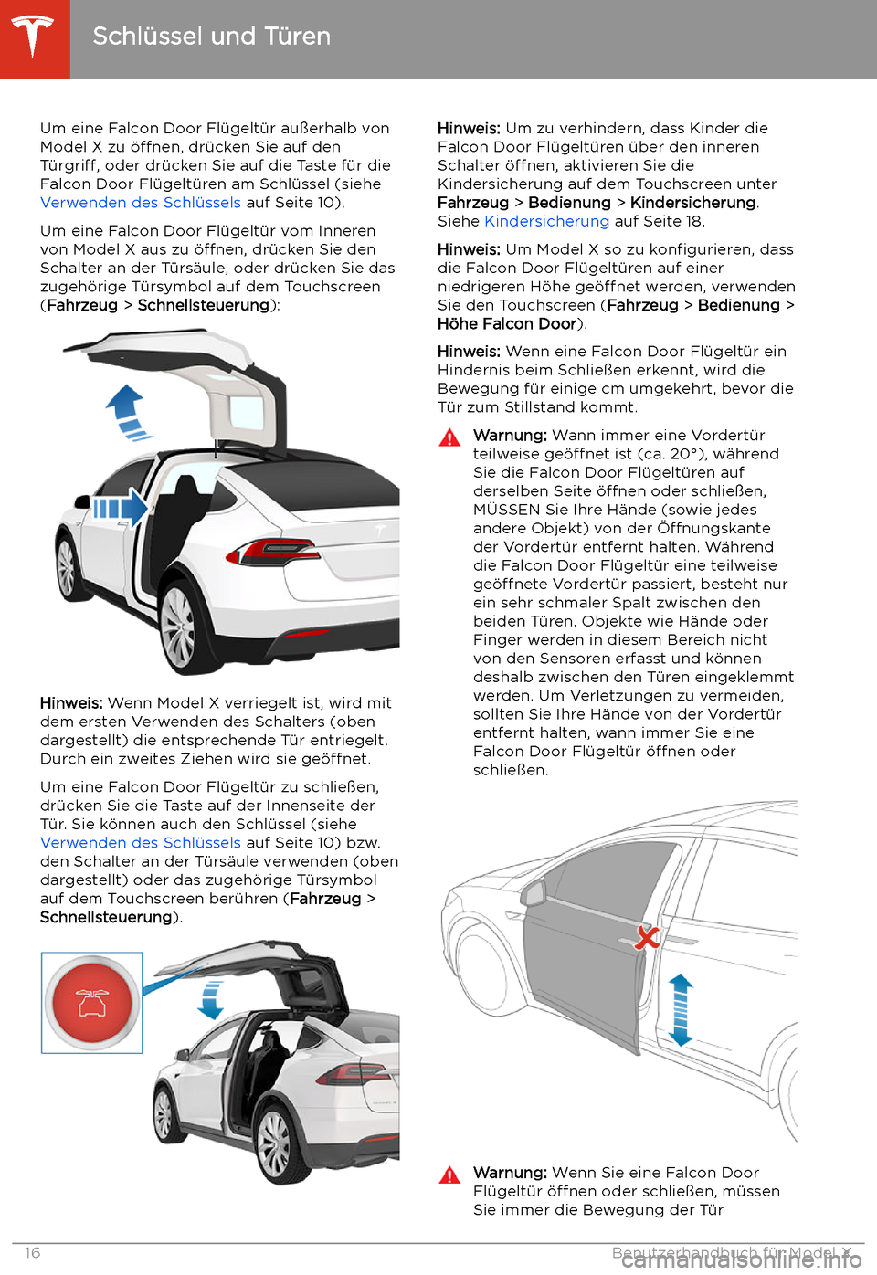 TESLA MODEL X 2020  Betriebsanleitung (in German) Um eine Falcon Door Fl