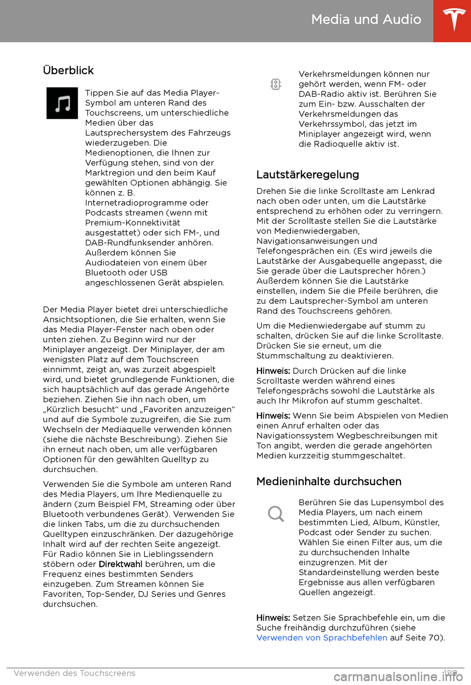 TESLA MODEL X 2020  Betriebsanleitung (in German) Media und Audio
