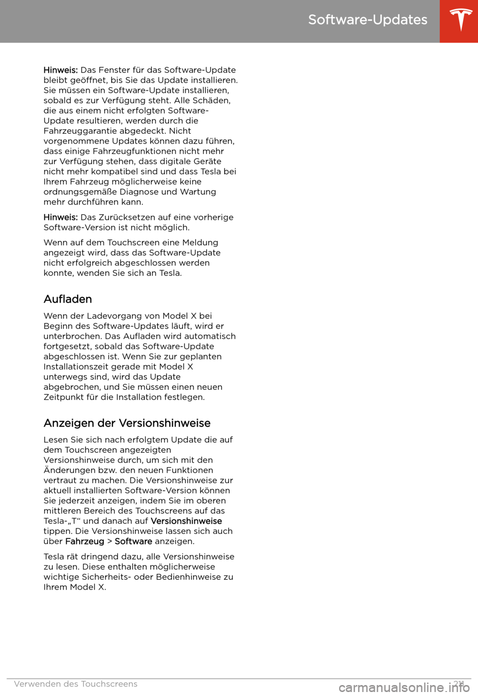 TESLA MODEL X 2020 Betriebsanleitung (in German) Hinweis: Das Fenster f TESLA MODEL X 2020 Betriebsanleitung (in German) Hinweis: Das Fenster f