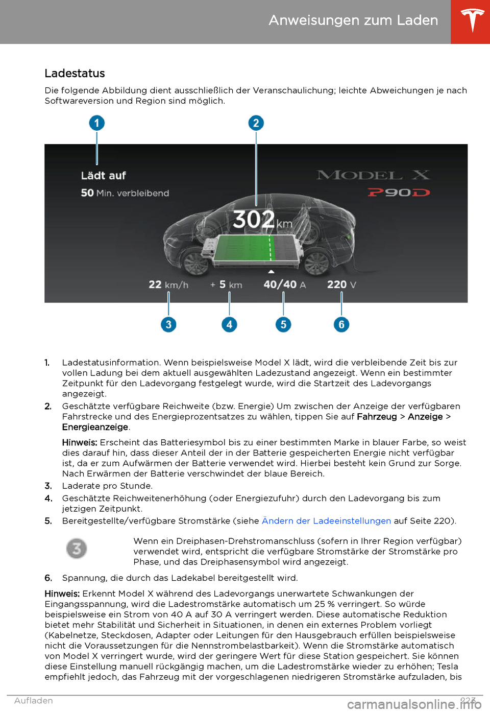 TESLA MODEL X 2020 Betriebsanleitung (in German) Ladestatus
Die folgende Abbildung dient ausschlie TESLA MODEL X 2020 Betriebsanleitung (in German) Ladestatus
Die folgende Abbildung dient ausschlie