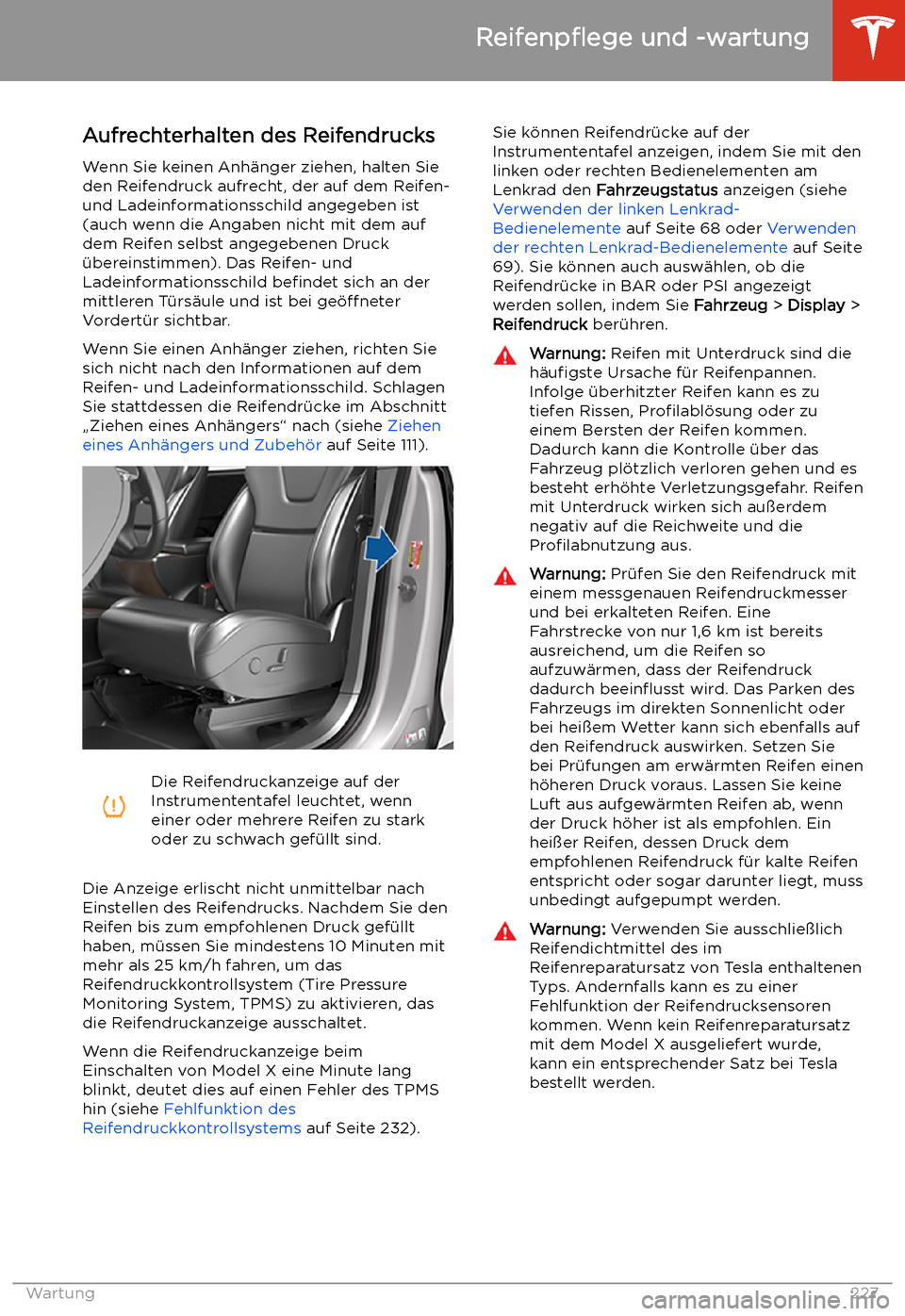 TESLA MODEL X 2020 Betriebsanleitung (in German) Reifenp TESLA MODEL X 2020 Betriebsanleitung (in German) Reifenp