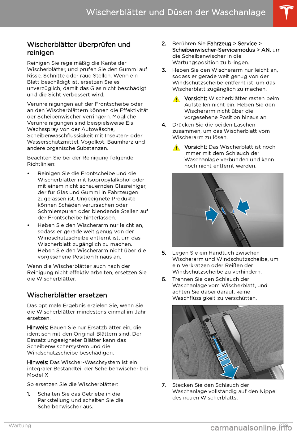 TESLA MODEL X 2020 Betriebsanleitung (in German) Wischerbl TESLA MODEL X 2020 Betriebsanleitung (in German) Wischerbl