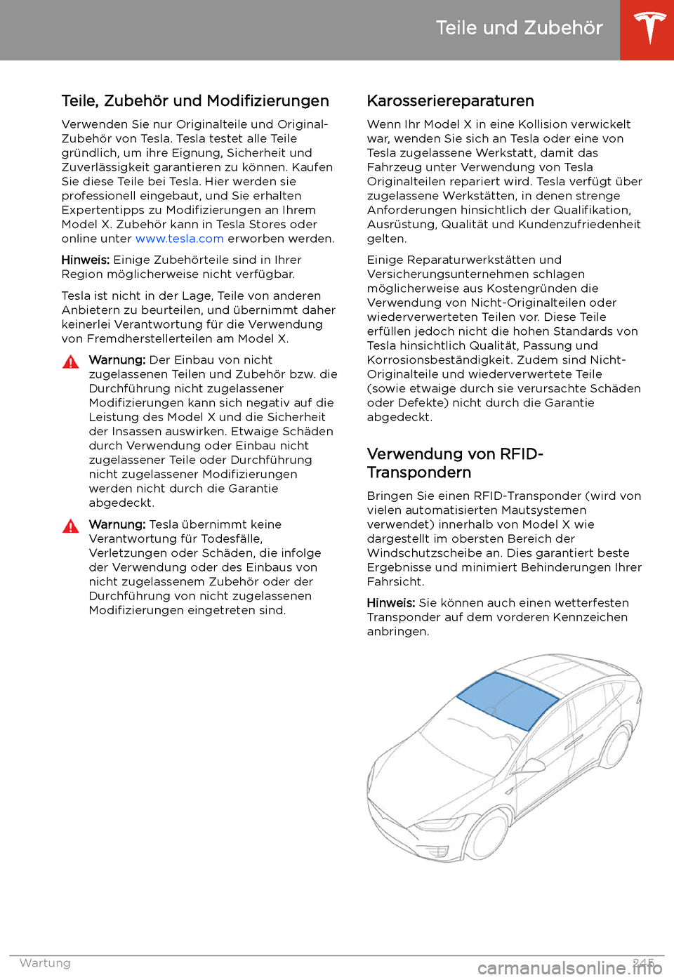 TESLA MODEL X 2020 Betriebsanleitung (in German) Teile und Zubeh TESLA MODEL X 2020 Betriebsanleitung (in German) Teile und Zubeh