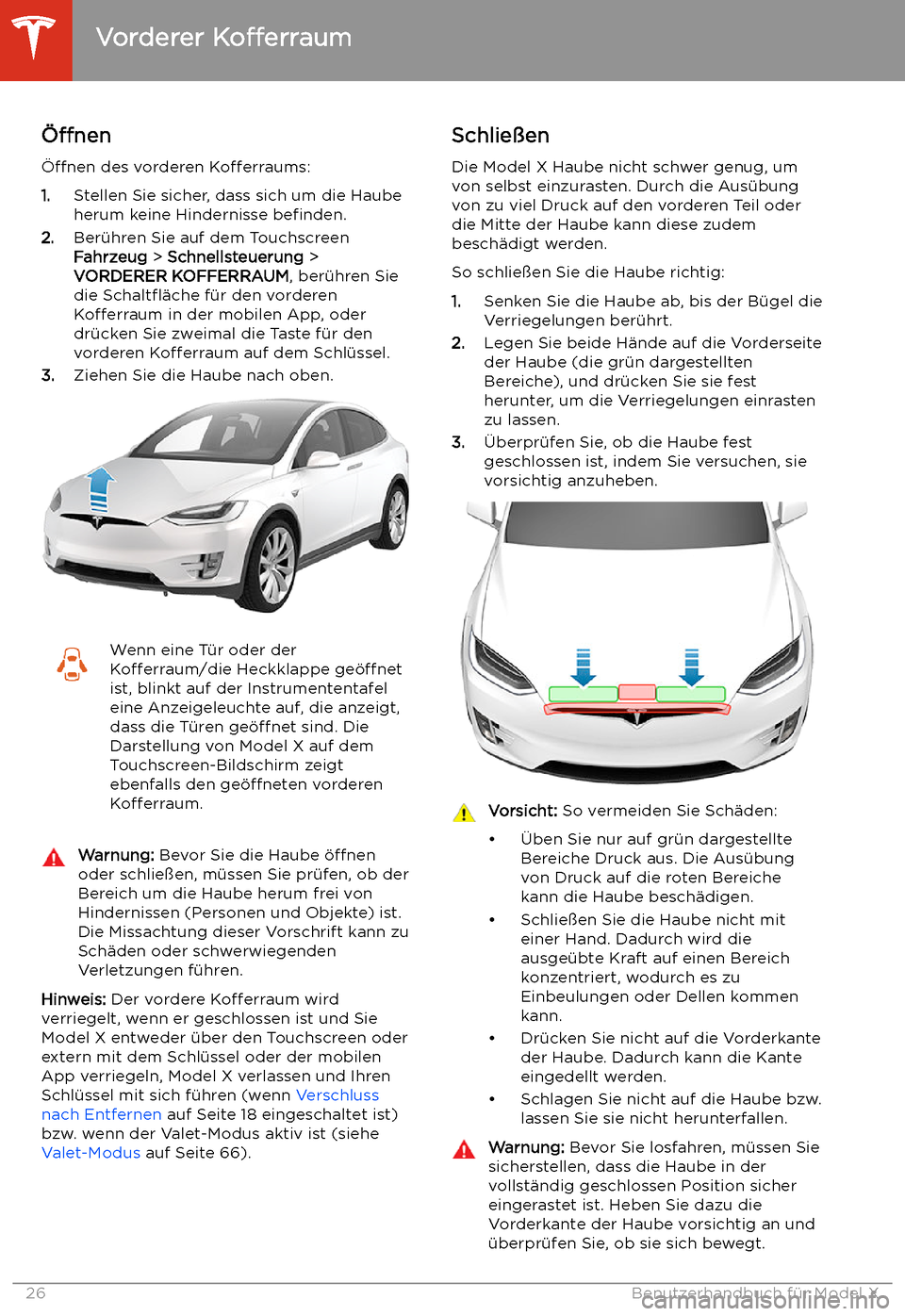 TESLA MODEL X 2020  Betriebsanleitung (in German) Vorderer 
Kofferraum
