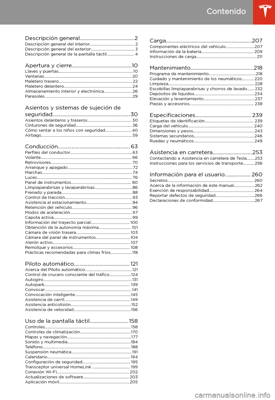 TESLA MODEL X 2020  Manual del propietario (in Spanish) Contenido
Descripci
