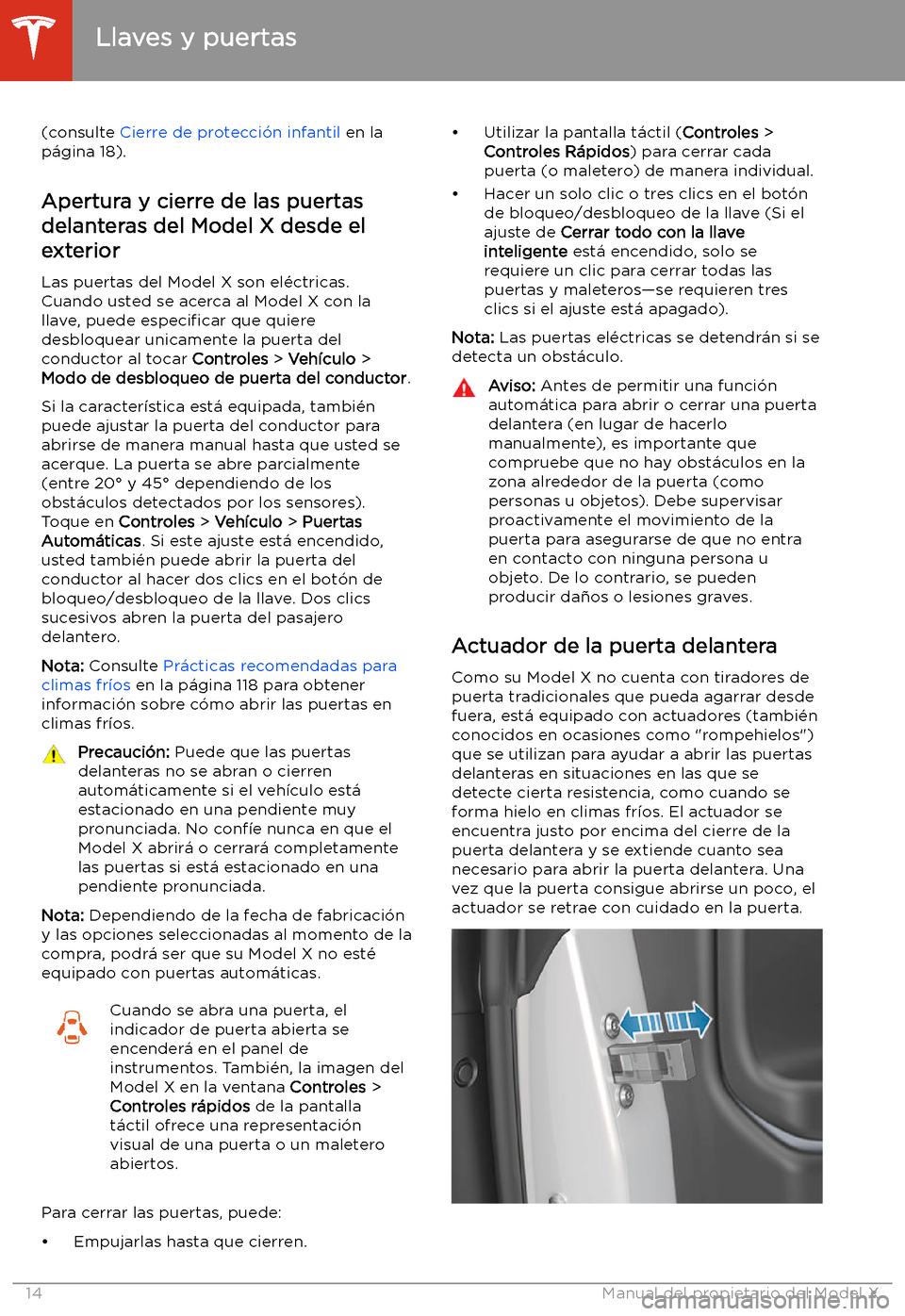 TESLA MODEL X 2020 Manual del propietario (in Spanish) (consulte Cierre de protecci TESLA MODEL X 2020 Manual del propietario (in Spanish) (consulte Cierre de protecci
