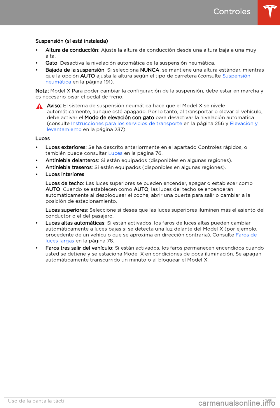 TESLA MODEL X 2020 Manual del propietario (in Spanish) Suspensi TESLA MODEL X 2020 Manual del propietario (in Spanish) Suspensi