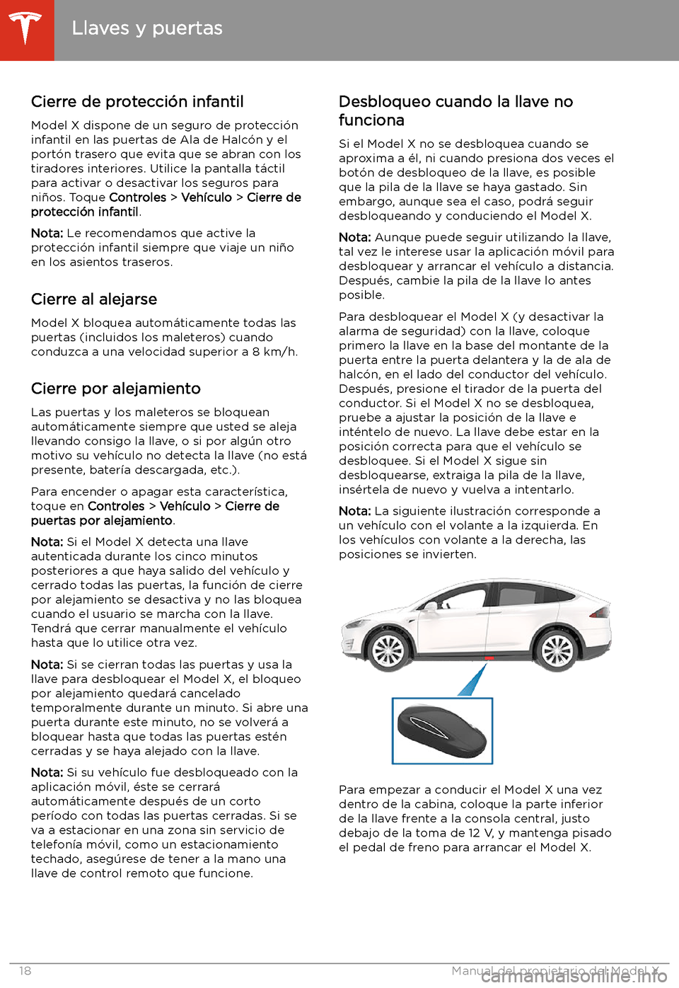 TESLA MODEL X 2020 Manual del propietario (in Spanish) Cierre de protecci TESLA MODEL X 2020 Manual del propietario (in Spanish) Cierre de protecci