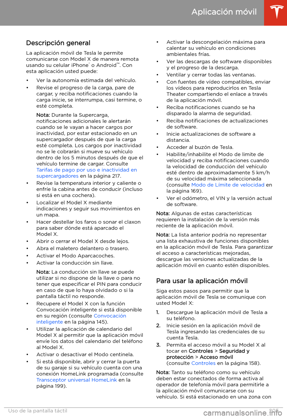TESLA MODEL X 2020 Manual del propietario (in Spanish) Aplicaci TESLA MODEL X 2020 Manual del propietario (in Spanish) Aplicaci