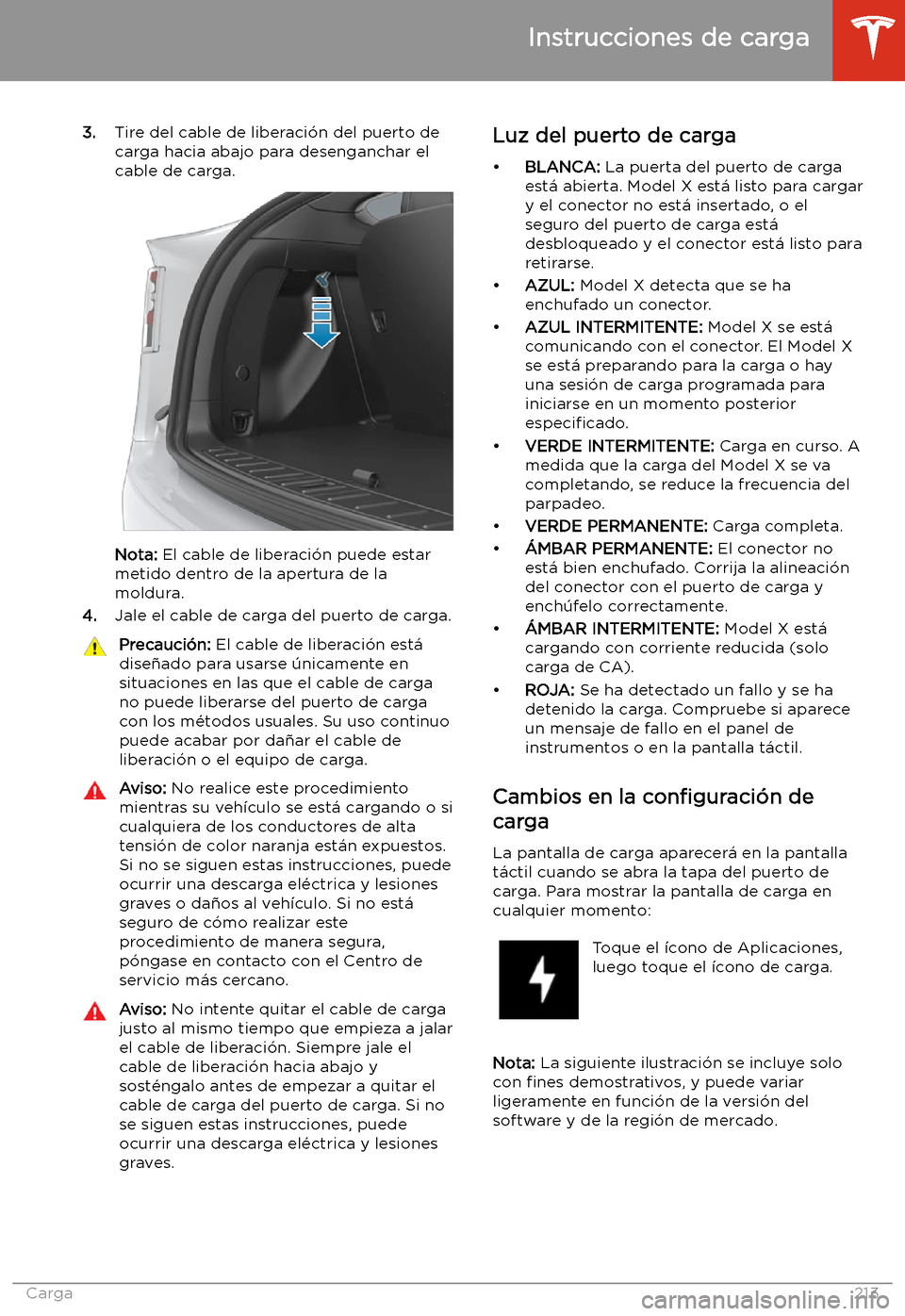 TESLA MODEL X 2020 Manual del propietario (in Spanish) 3.Tire del cable de liberaci TESLA MODEL X 2020 Manual del propietario (in Spanish) 3.Tire del cable de liberaci