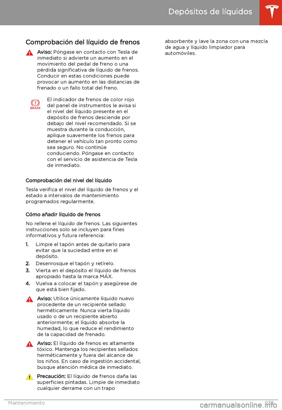TESLA MODEL X 2020 Manual del propietario (in Spanish) Comprobaci TESLA MODEL X 2020 Manual del propietario (in Spanish) Comprobaci