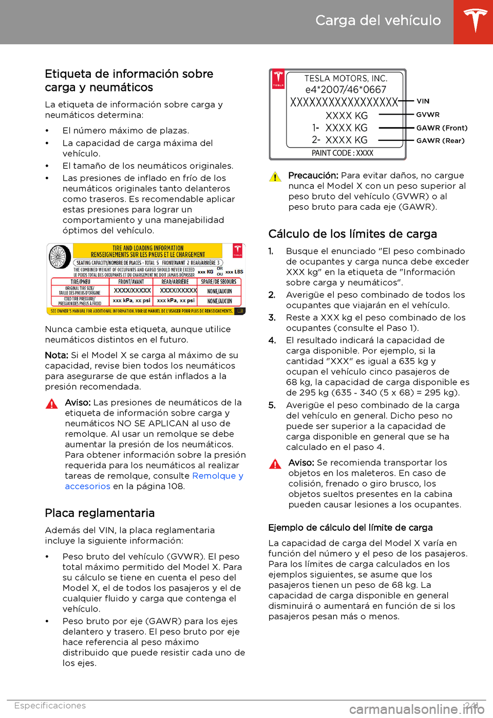 TESLA MODEL X 2020  Manual del propietario (in Spanish) Etiqueta de informaci