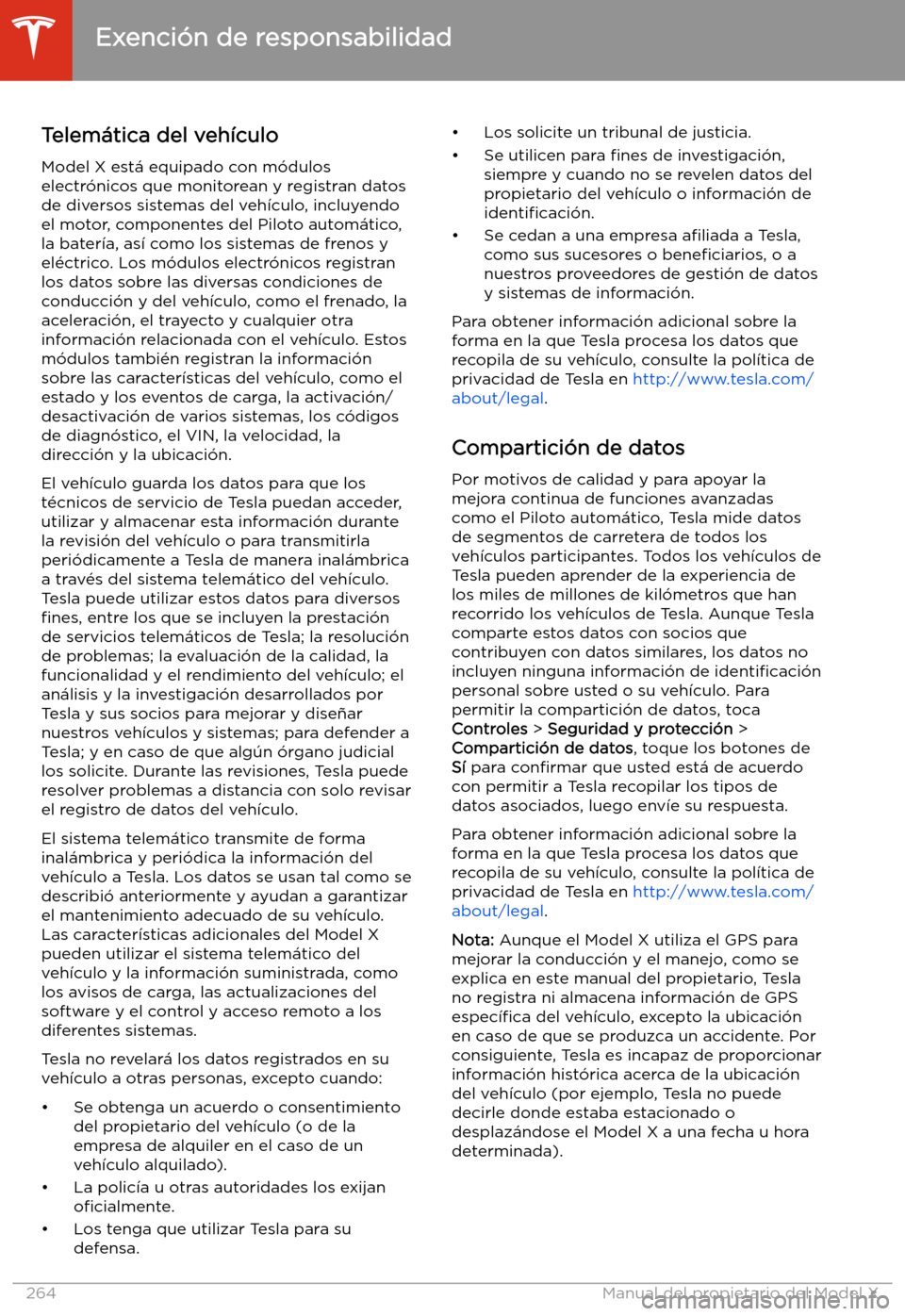 TESLA MODEL X 2020  Manual del propietario (in Spanish) Exenci