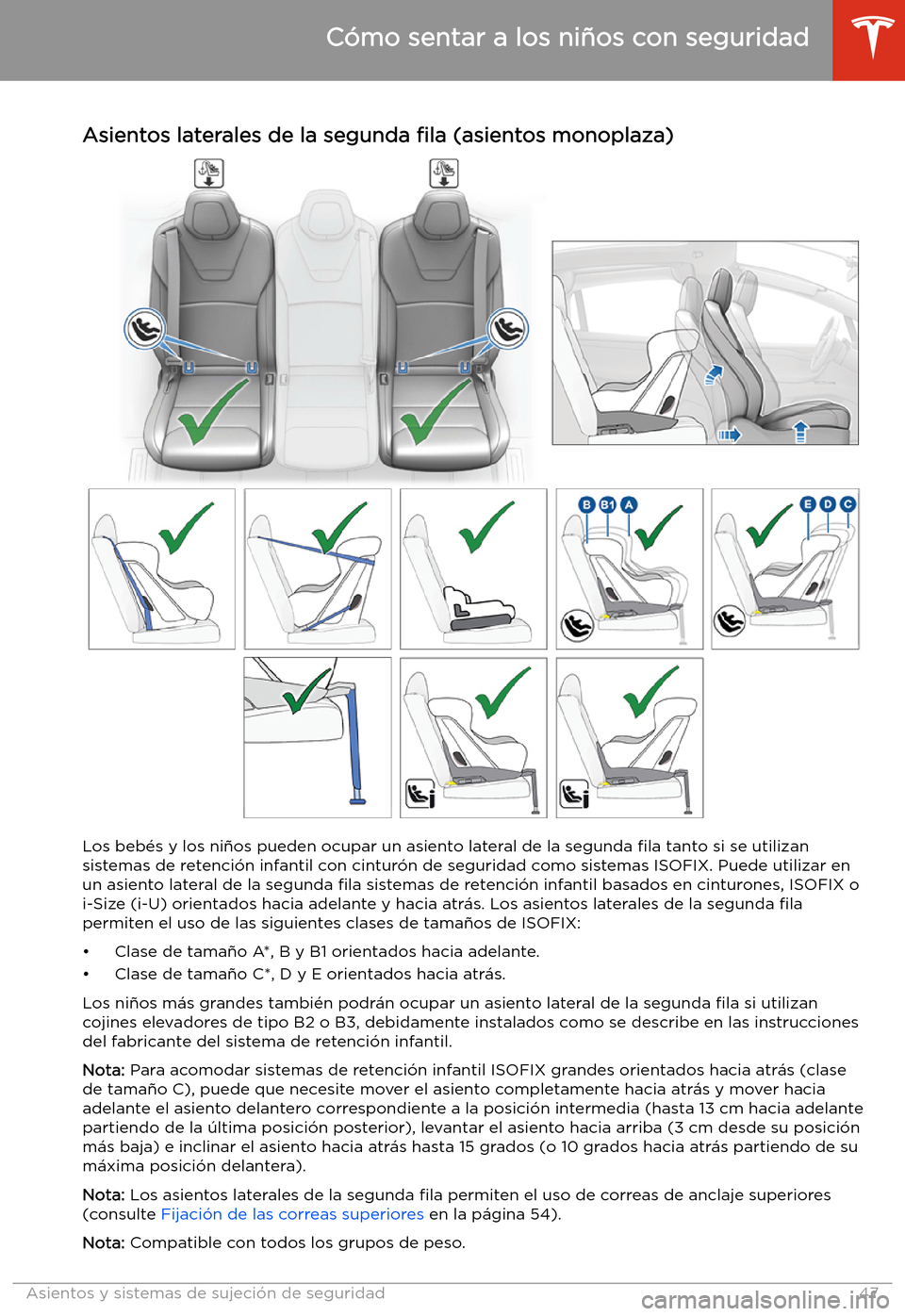 TESLA MODEL X 2020  Manual del propietario (in Spanish) Asientos laterales de la segunda 