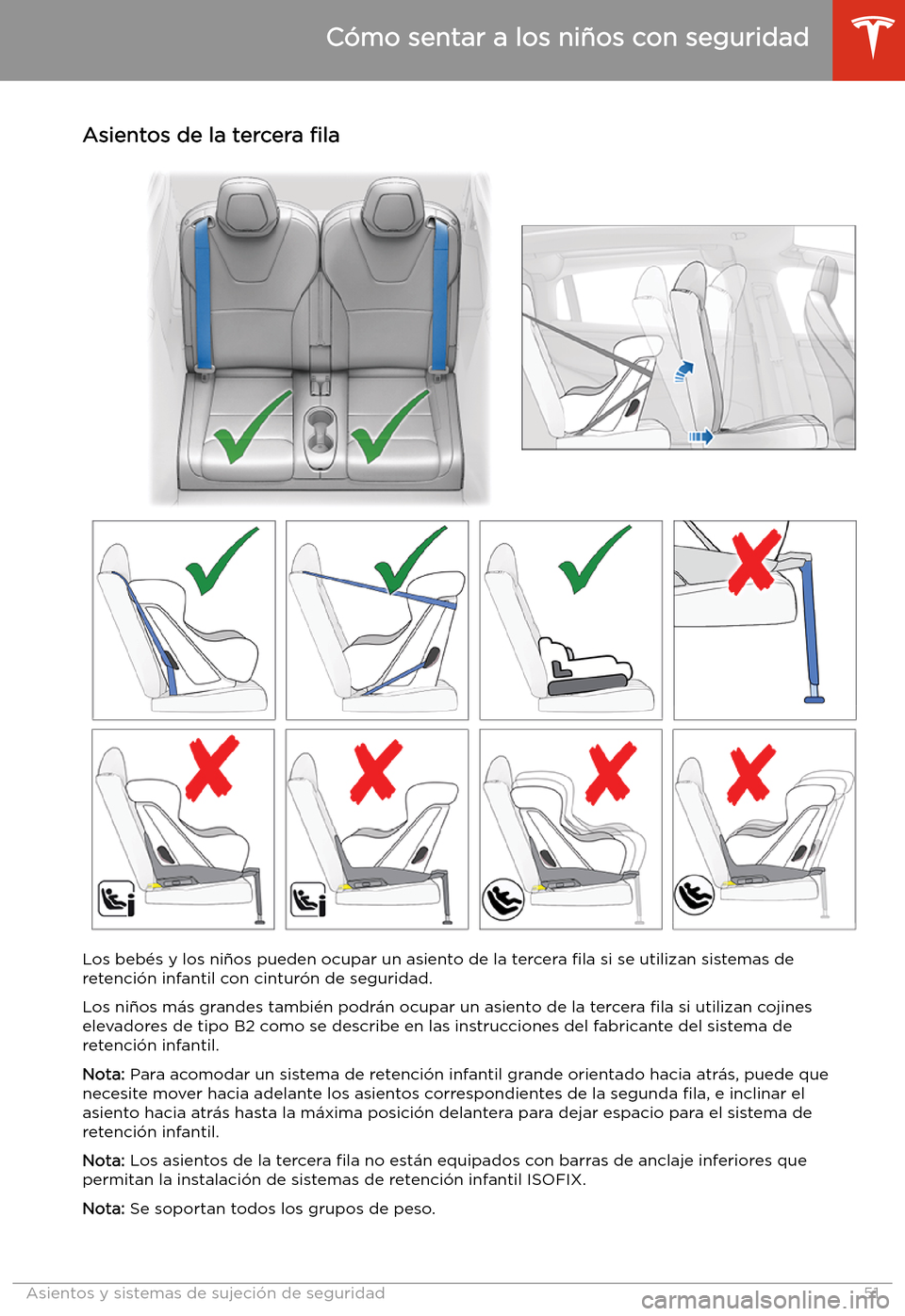 TESLA MODEL X 2020  Manual del propietario (in Spanish) Asientos de la tercera 