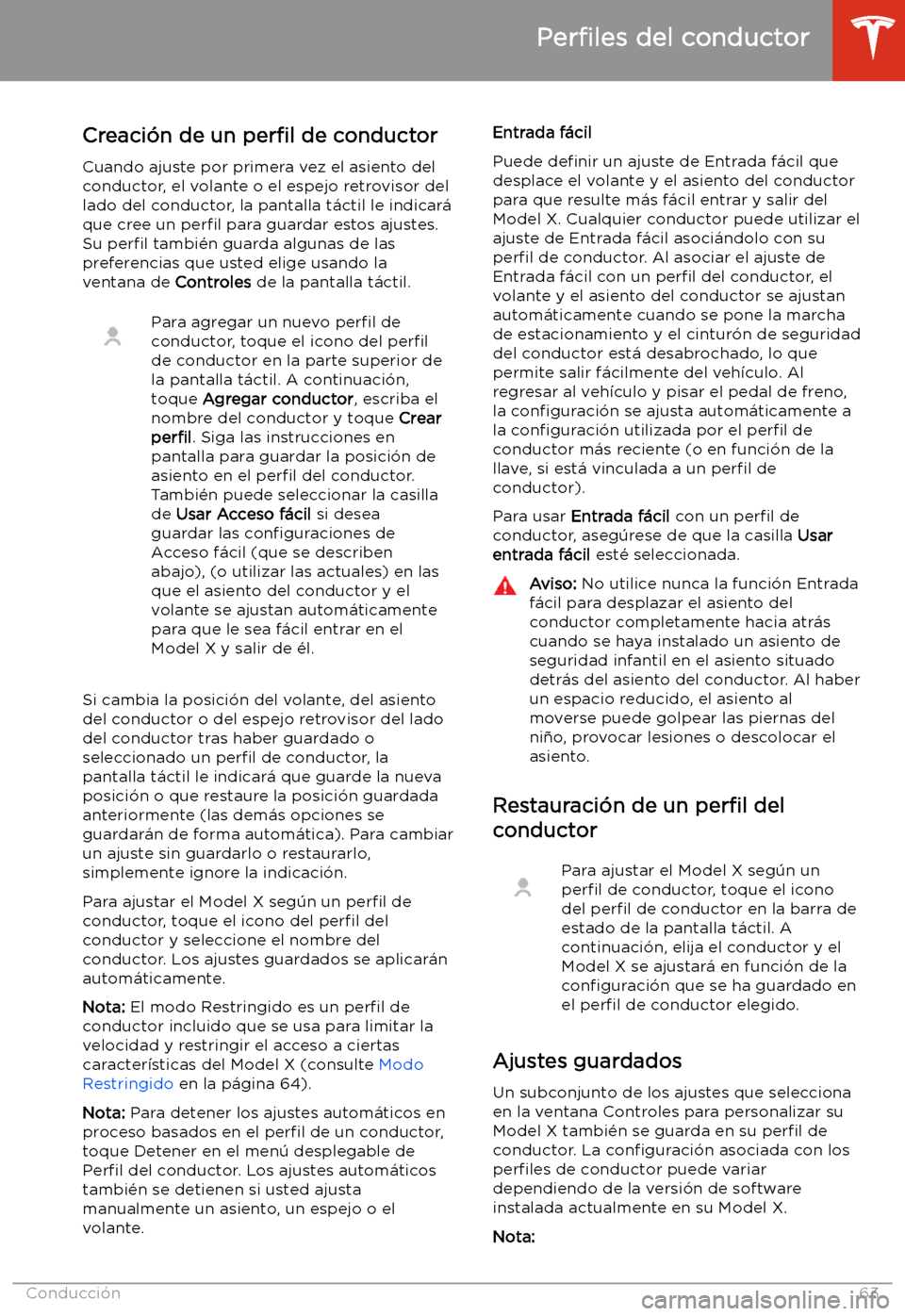 TESLA MODEL X 2020  Manual del propietario (in Spanish) Conducci
