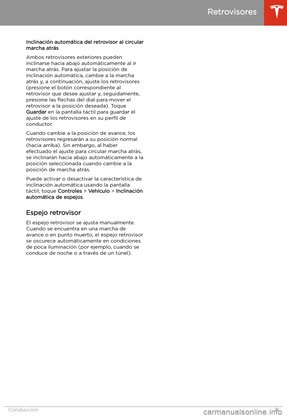 TESLA MODEL X 2020  Manual del propietario (in Spanish) Inclinaci