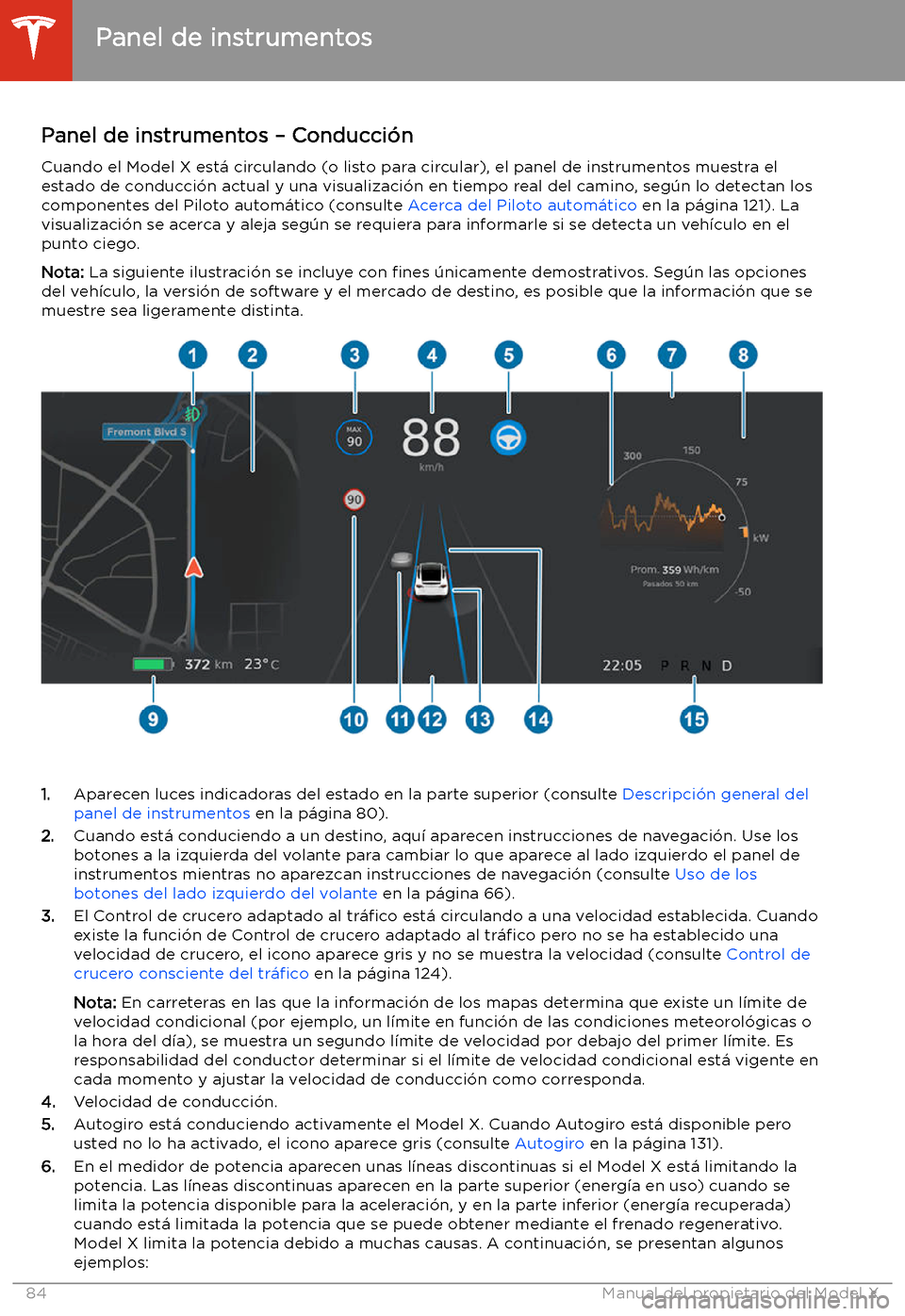 TESLA MODEL X 2020  Manual del propietario (in Spanish) Panel de instrumentos 