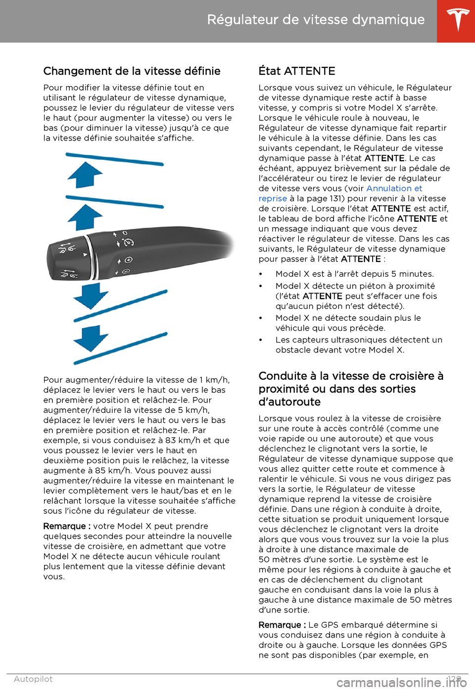 TESLA MODEL X 2020  Manuel du propriétaire (in French) Changement de la vitesse d