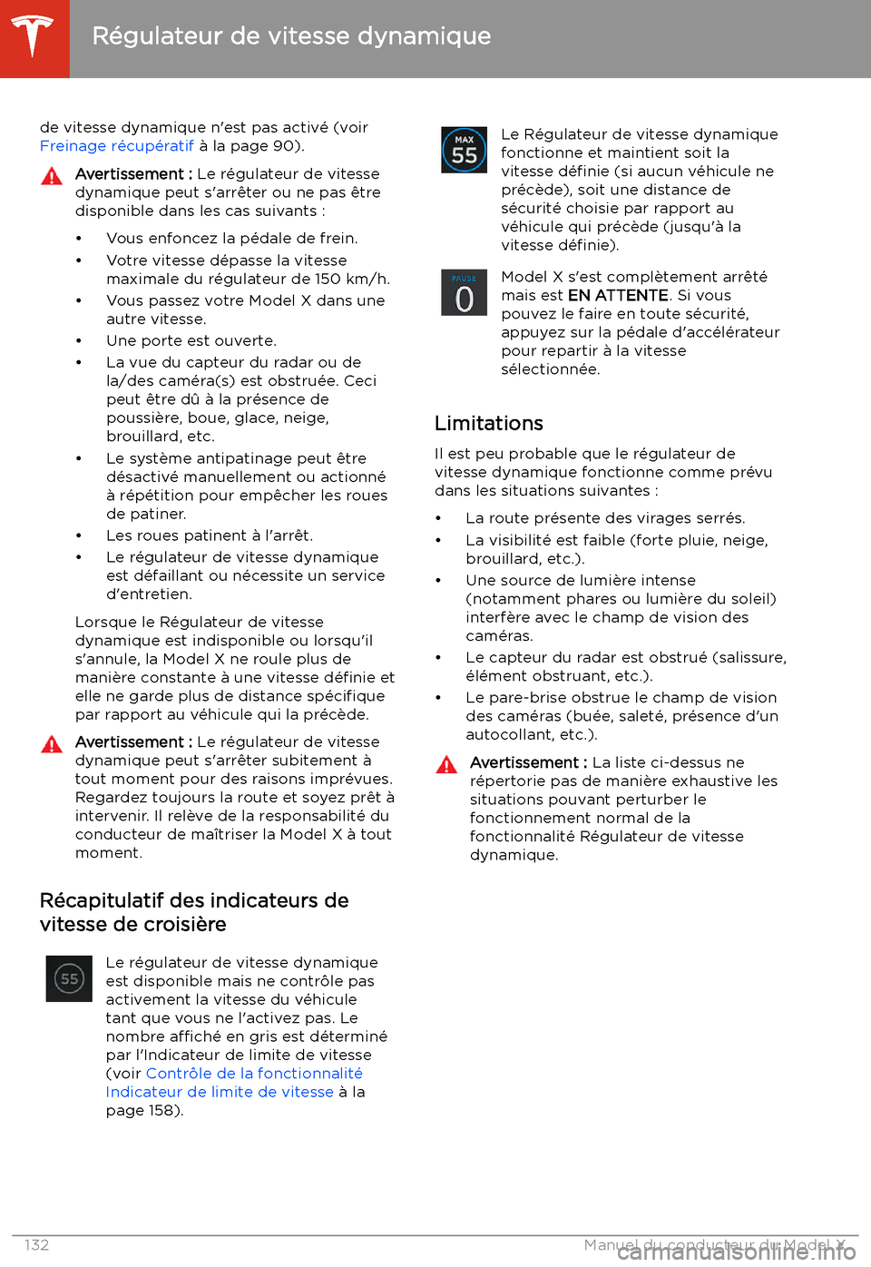 TESLA MODEL X 2020 Manuel du propriétaire (in French) de vitesse dynamique n TESLA MODEL X 2020 Manuel du propriétaire (in French) de vitesse dynamique n