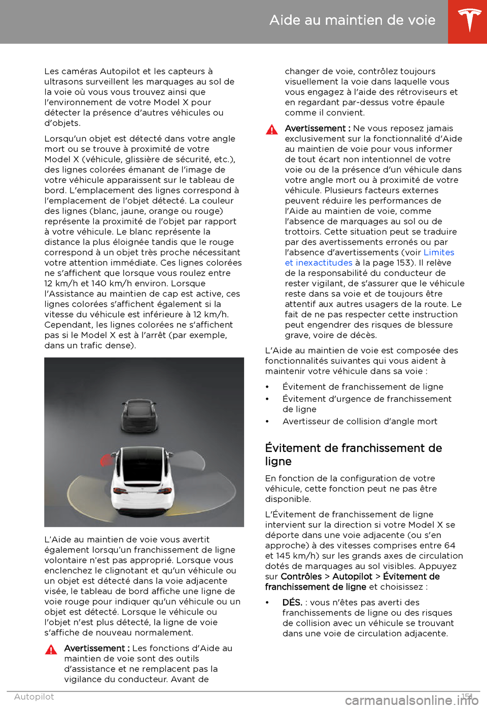 TESLA MODEL X 2020 Manuel du propriétaire (in French) Aide au maintien de voie
Les cam TESLA MODEL X 2020 Manuel du propriétaire (in French) Aide au maintien de voie
Les cam