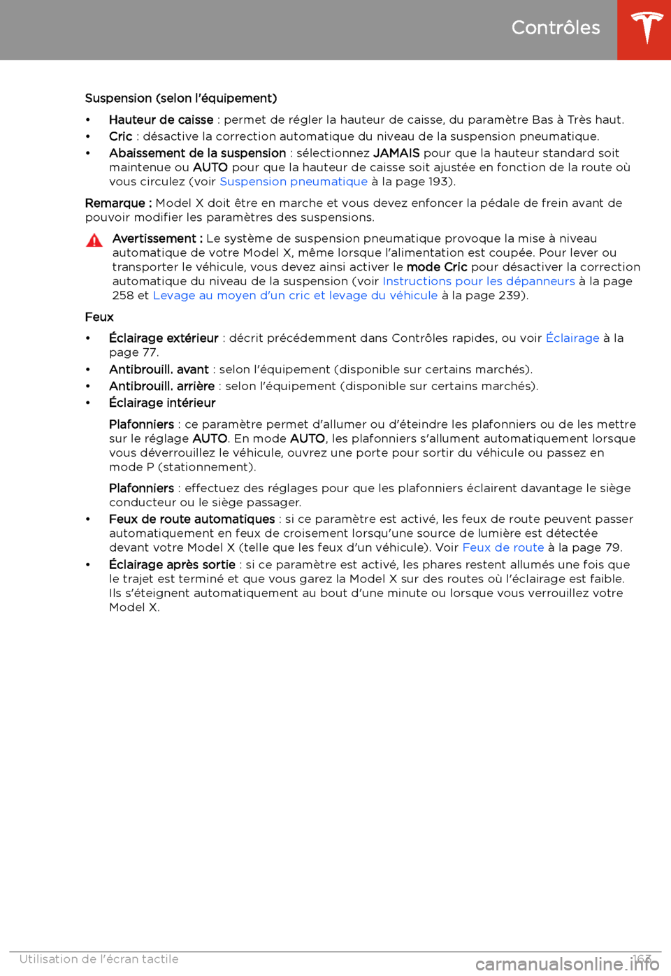 TESLA MODEL X 2020  Manuel du propriétaire (in French) Suspension (selon l
