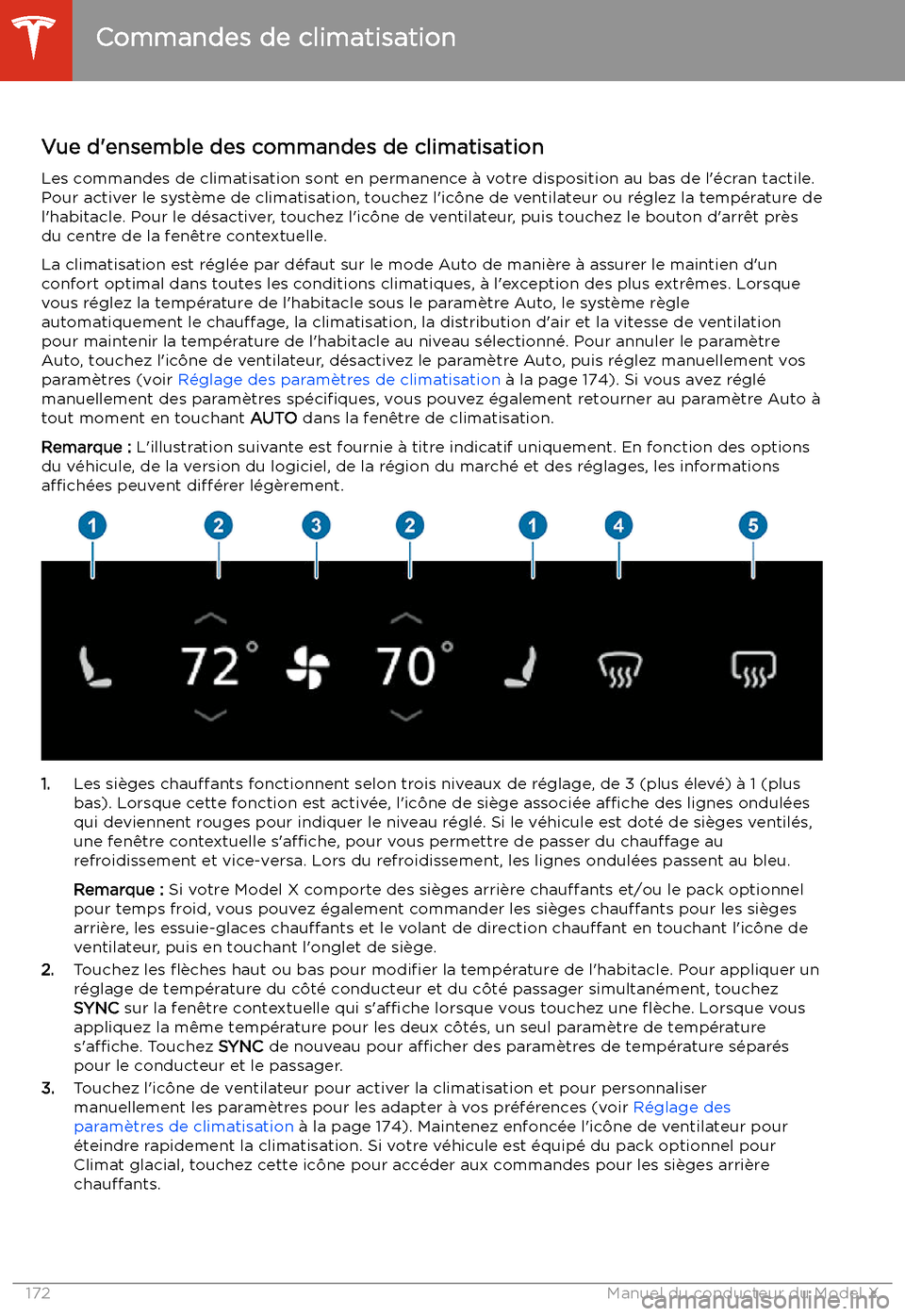 TESLA MODEL X 2020 Manuel du propriétaire (in French) Commandes de climatisation
Vue d TESLA MODEL X 2020 Manuel du propriétaire (in French) Commandes de climatisation
Vue d