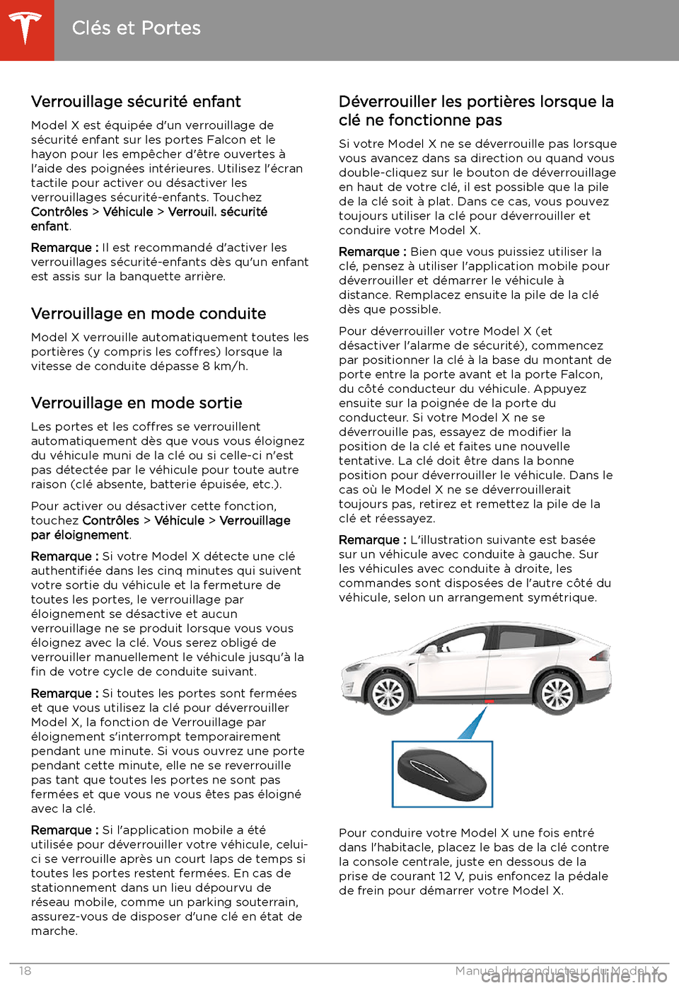 TESLA MODEL X 2020 Manuel du propriétaire (in French) Verrouillage s TESLA MODEL X 2020 Manuel du propriétaire (in French) Verrouillage s