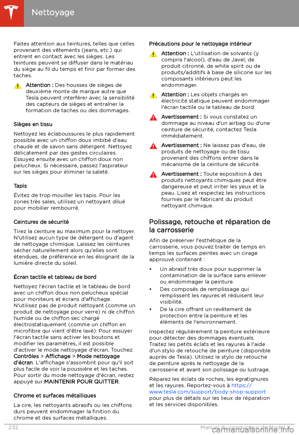 TESLA MODEL X 2020  Manuel du propriétaire (in French) Faites attention aux teintures, telles que cellesprovenant des v