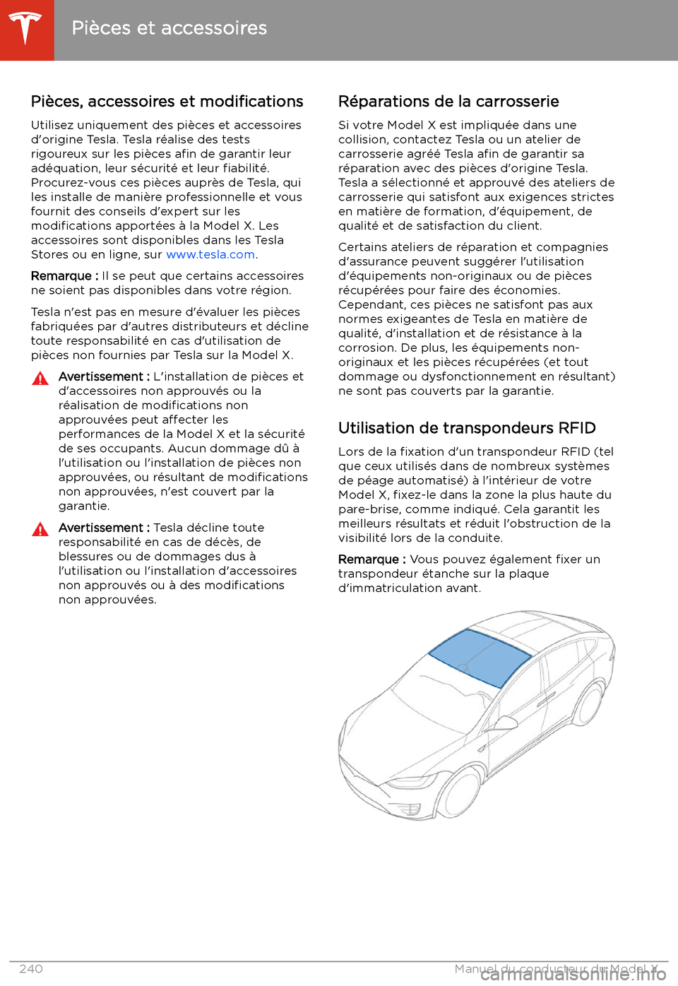 TESLA MODEL X 2020 Manuel du propriétaire (in French) Pi TESLA MODEL X 2020 Manuel du propriétaire (in French) Pi