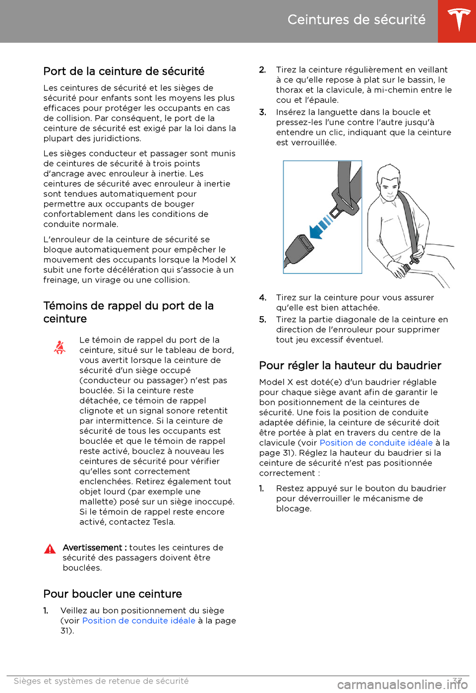 TESLA MODEL X 2020  Manuel du propriétaire (in French) Ceintures de s