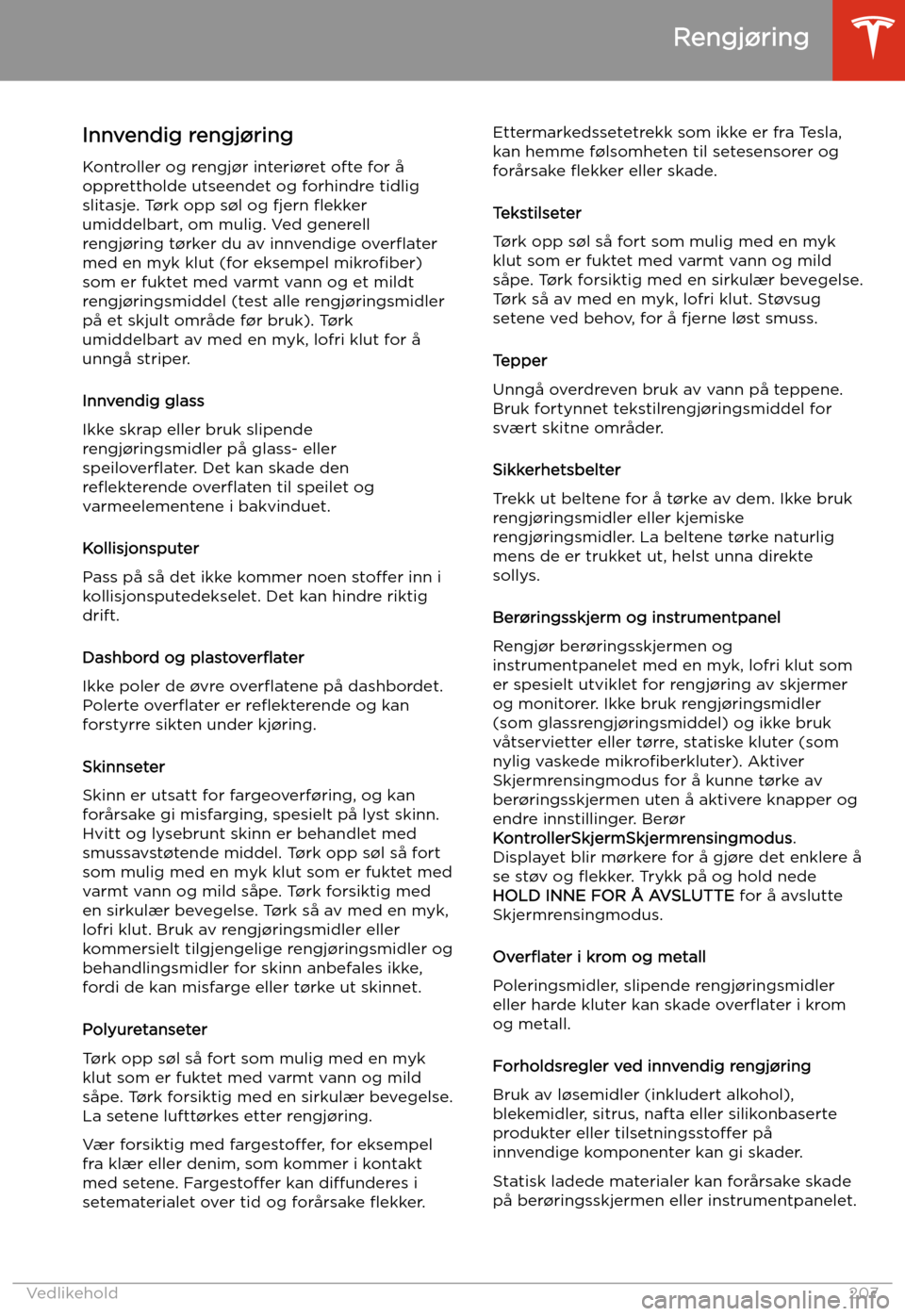 TESLA MODEL X 2020 Brukerhåndbok (in Norwegian) Innvendig rengj TESLA MODEL X 2020 Brukerhåndbok (in Norwegian) Innvendig rengj