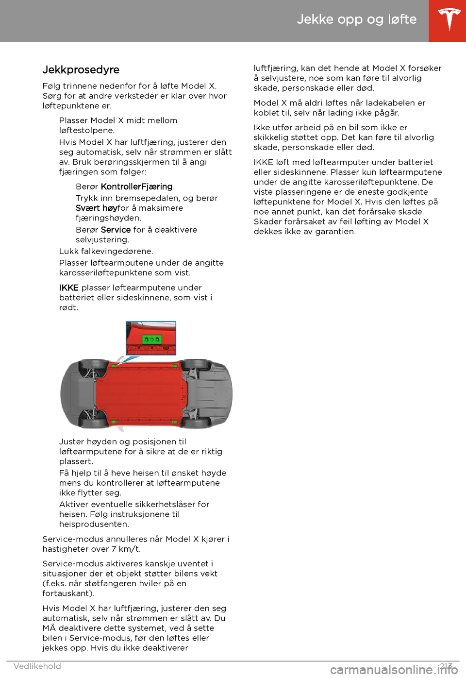 TESLA MODEL X 2020 Brukerhåndbok (in Norwegian) Jekke opp og l TESLA MODEL X 2020 Brukerhåndbok (in Norwegian) Jekke opp og l