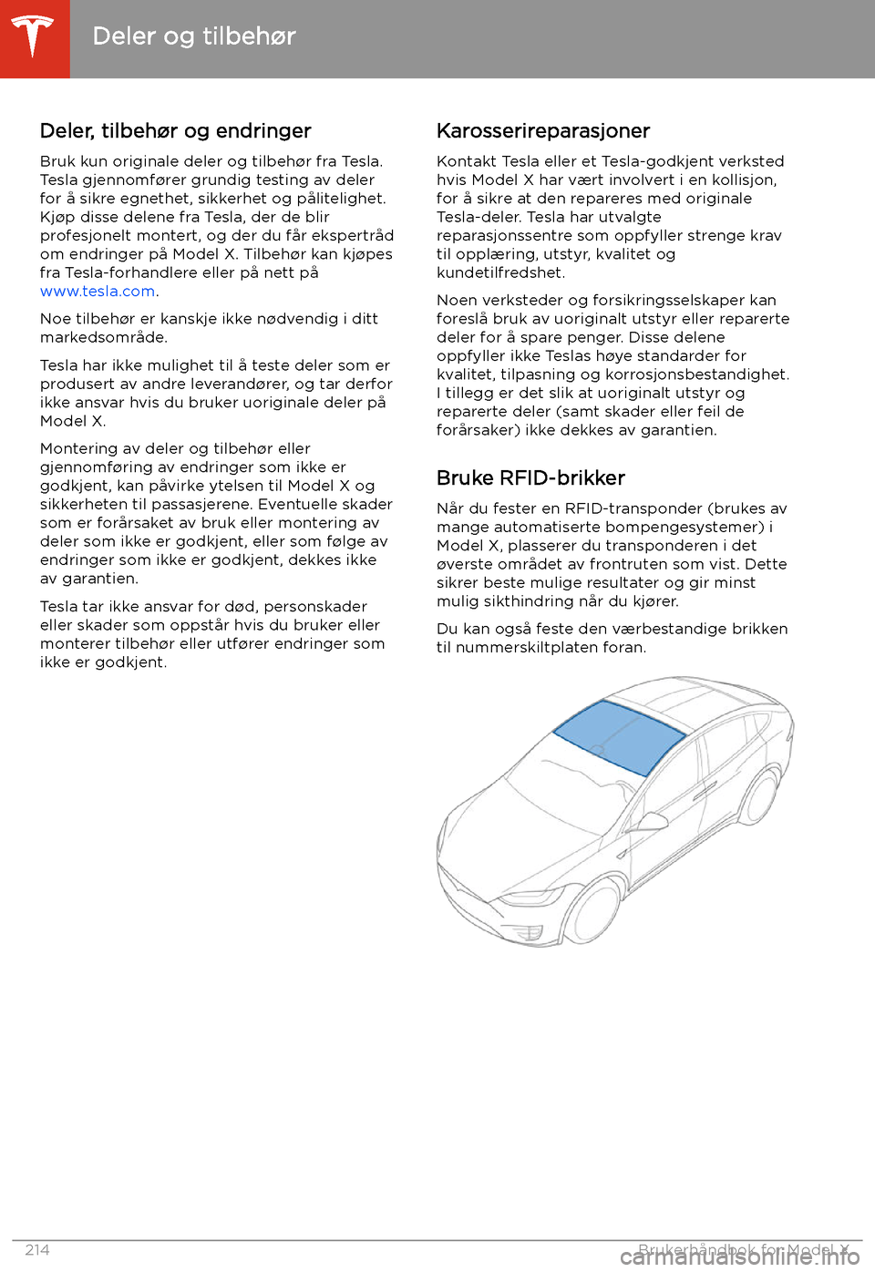 TESLA MODEL X 2020 Brukerhåndbok (in Norwegian) Deler og tilbeh TESLA MODEL X 2020 Brukerhåndbok (in Norwegian) Deler og tilbeh