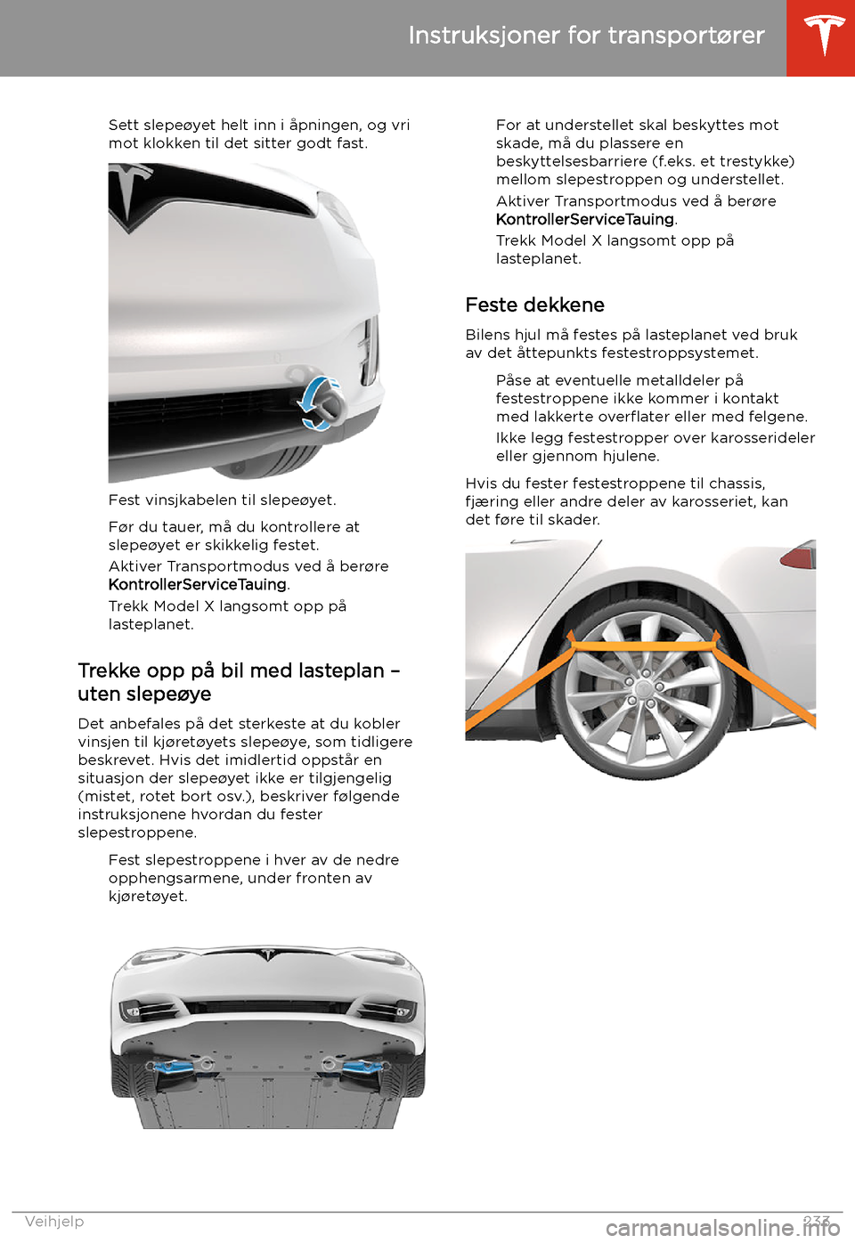 TESLA MODEL X 2020  Brukerhåndbok (in Norwegian)  Sett slepe