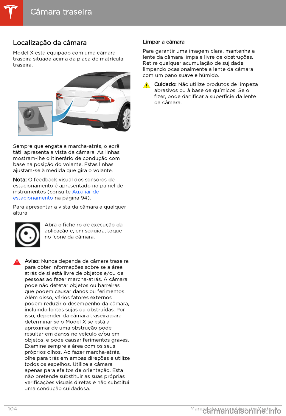 TESLA MODEL X 2020 Manual do proprietário (in Portuguese) C TESLA MODEL X 2020 Manual do proprietário (in Portuguese) C