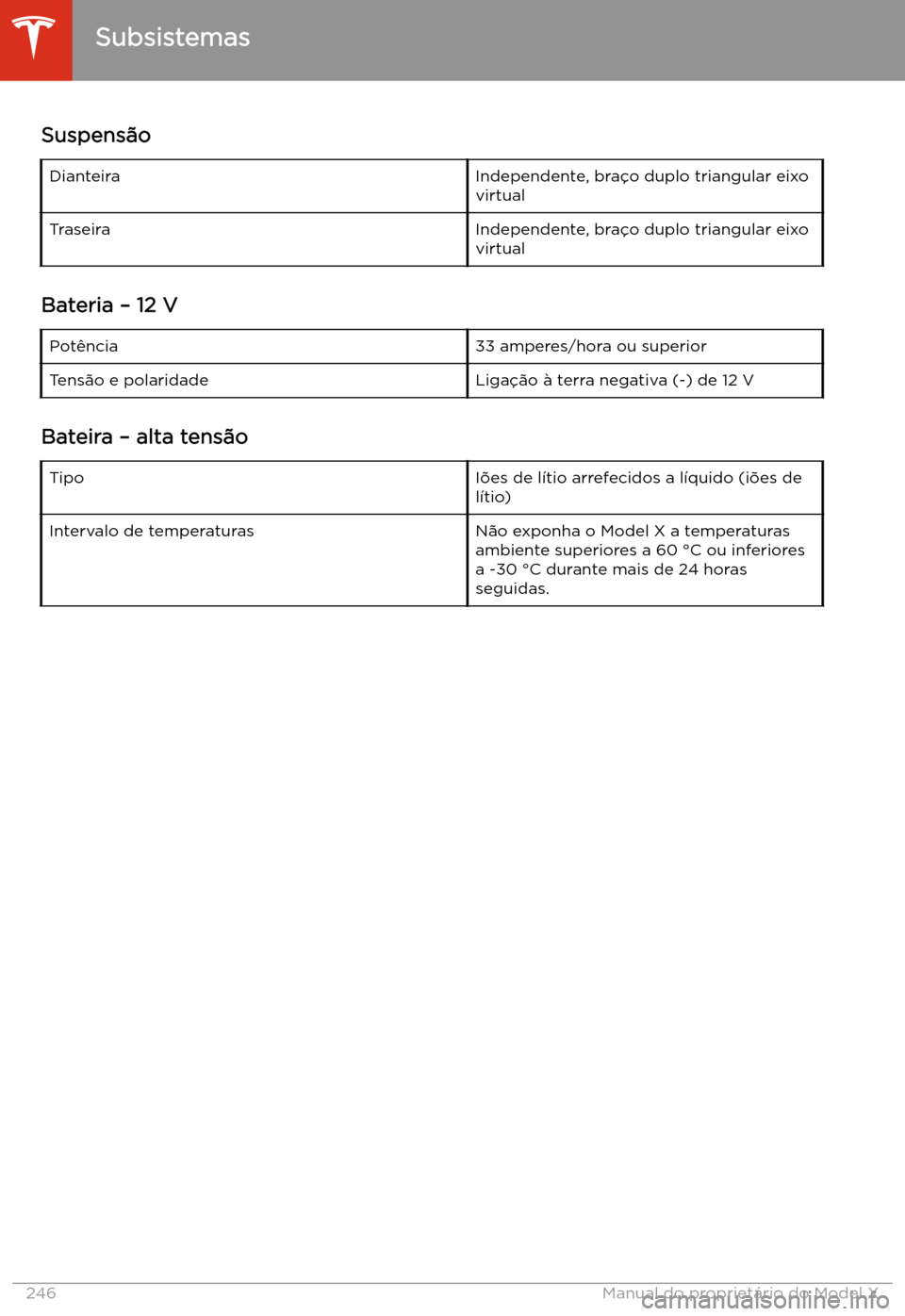 TESLA MODEL X 2020 Manual do proprietário (in Portuguese) Suspens TESLA MODEL X 2020 Manual do proprietário (in Portuguese) Suspens