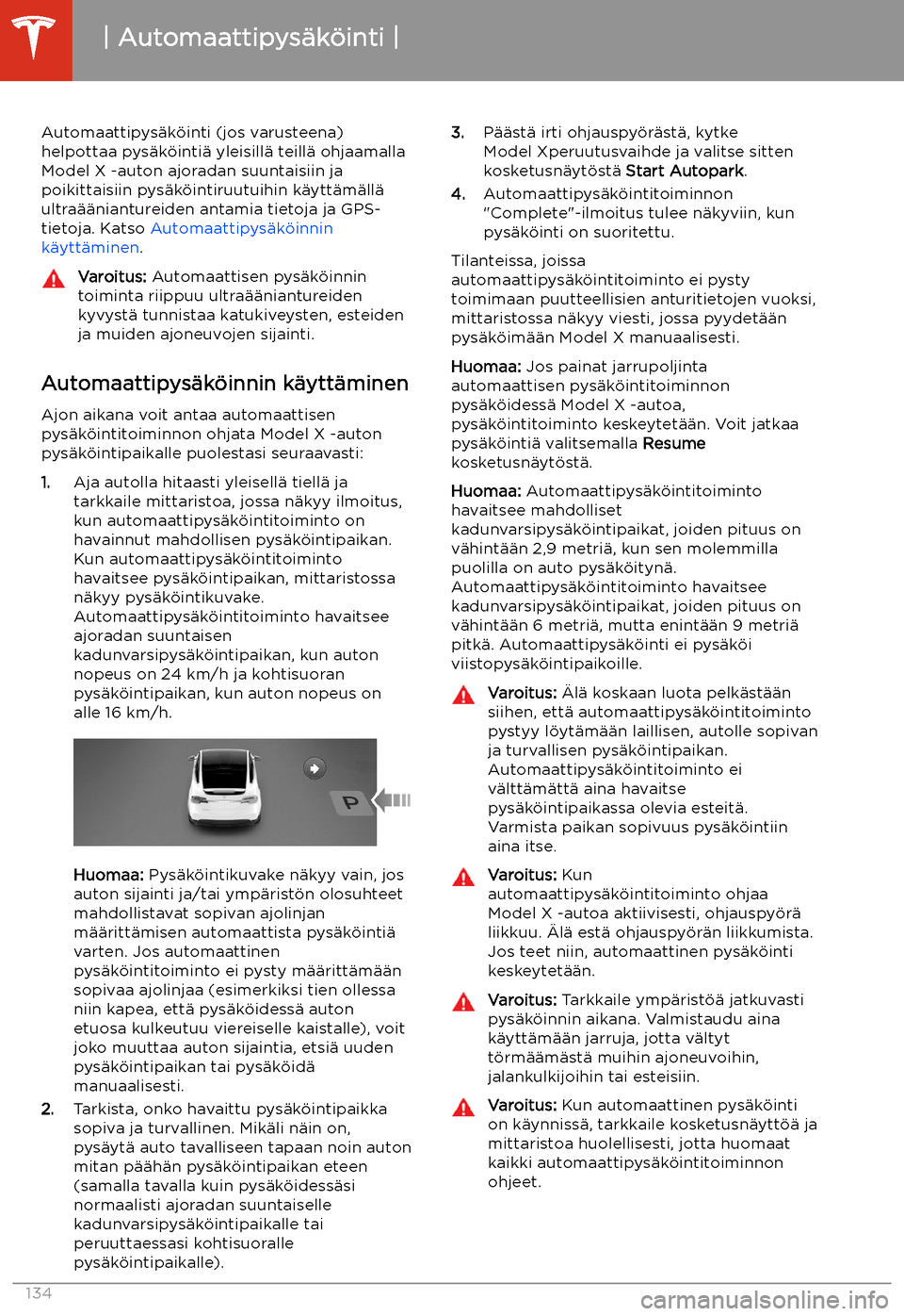 TESLA MODEL X 2020  Omistajan käsikirja (in Finnish)  Automaattipys