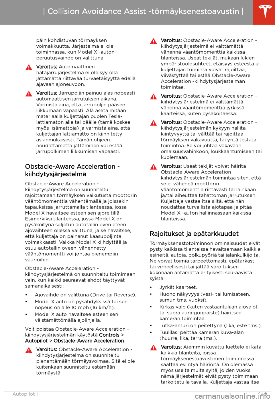 TESLA MODEL X 2020  Omistajan käsikirja (in Finnish)  p